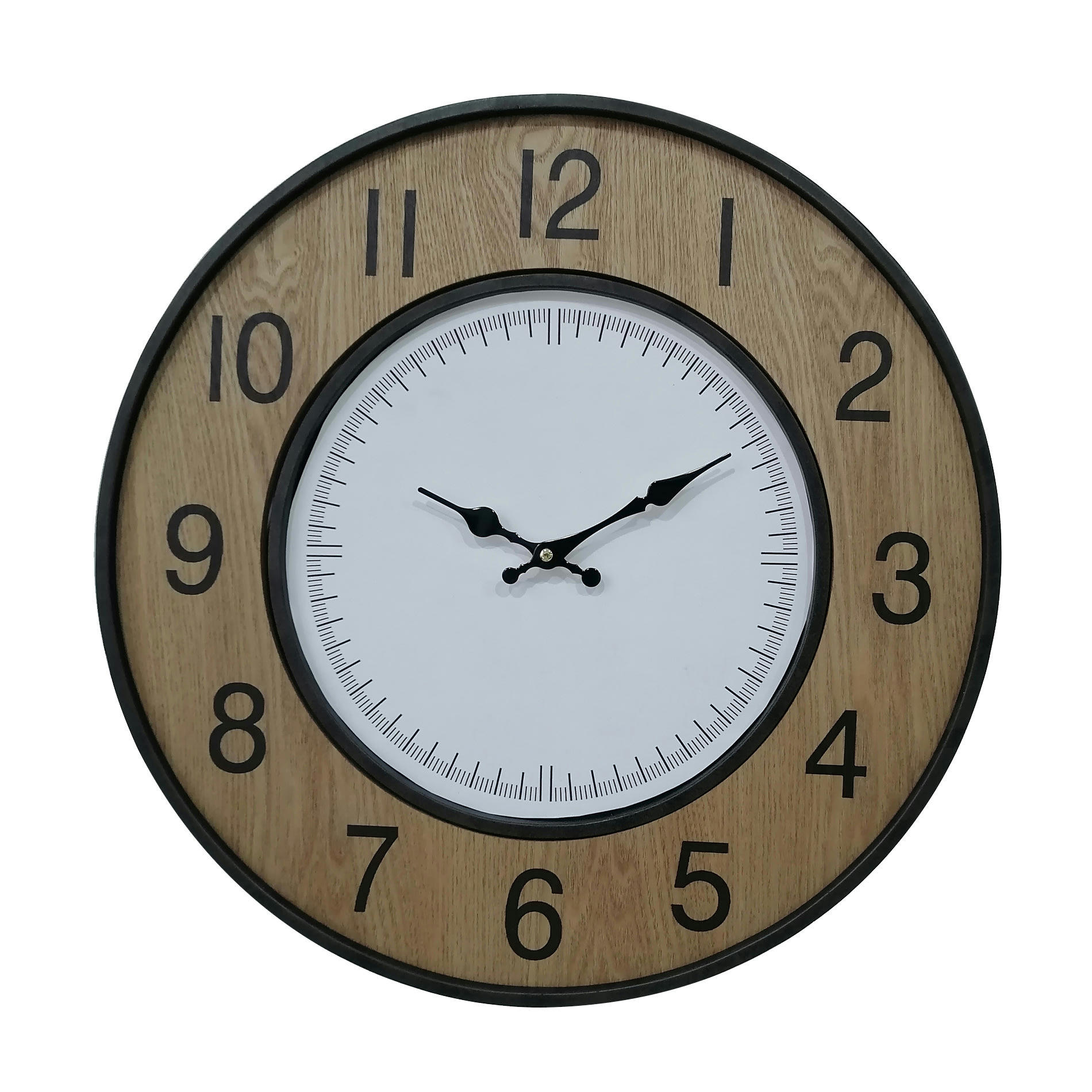 - Horloge murale en MDF et métal brun, noire et blanche Ø 50 cm