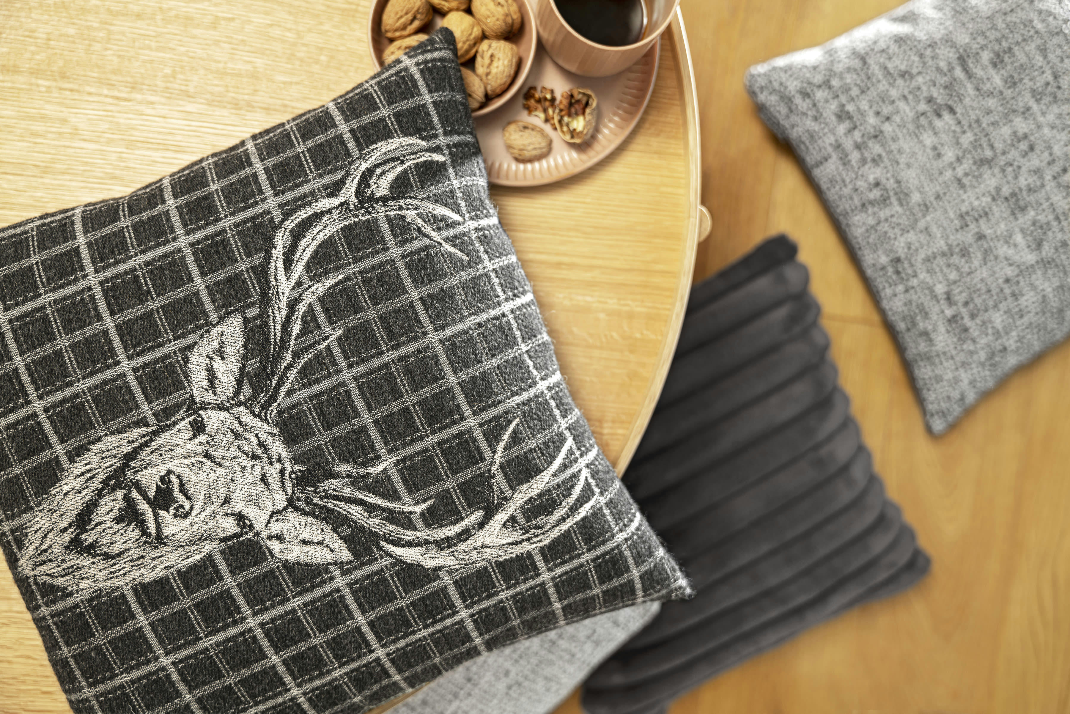 BURTON - Housse de coussin tête de cerf tartan noir coton-Lot de 2-45x45