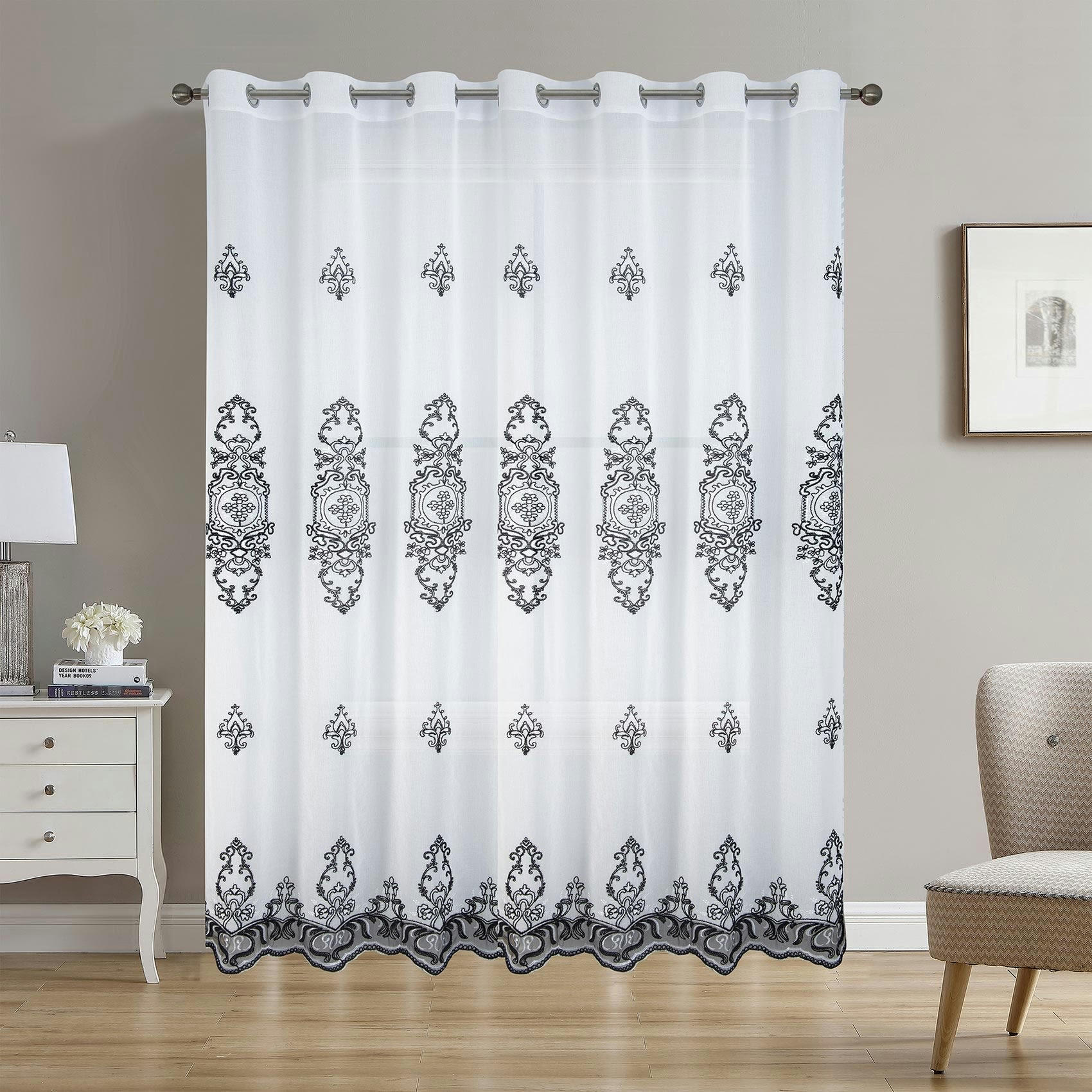 - Voilage grande largeur esprit baroque polyester noir 300x240 cm