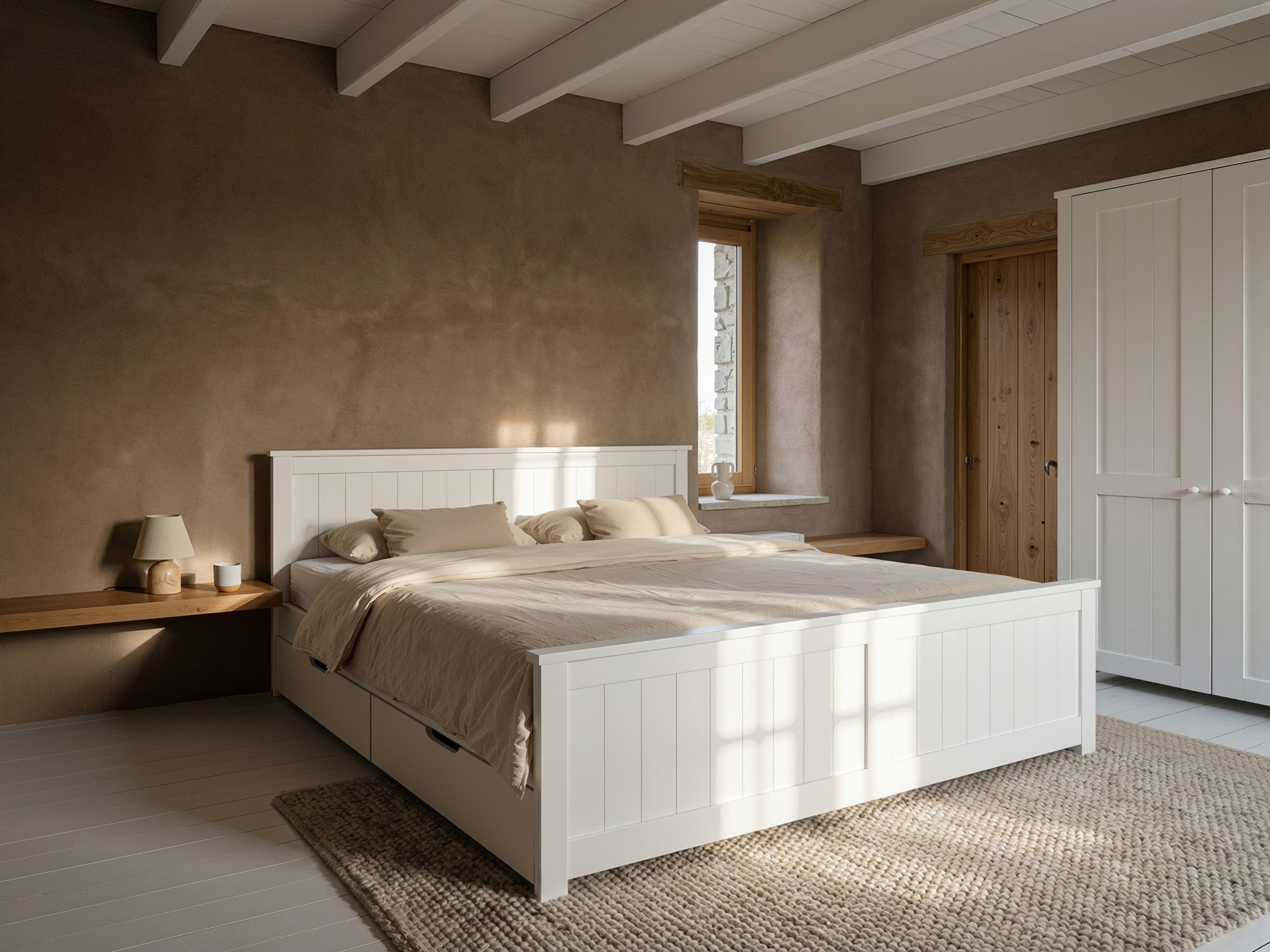 Bed with 4 Drawers Pine Wood SABRAN 160 x 200 cm (EU King Size) White