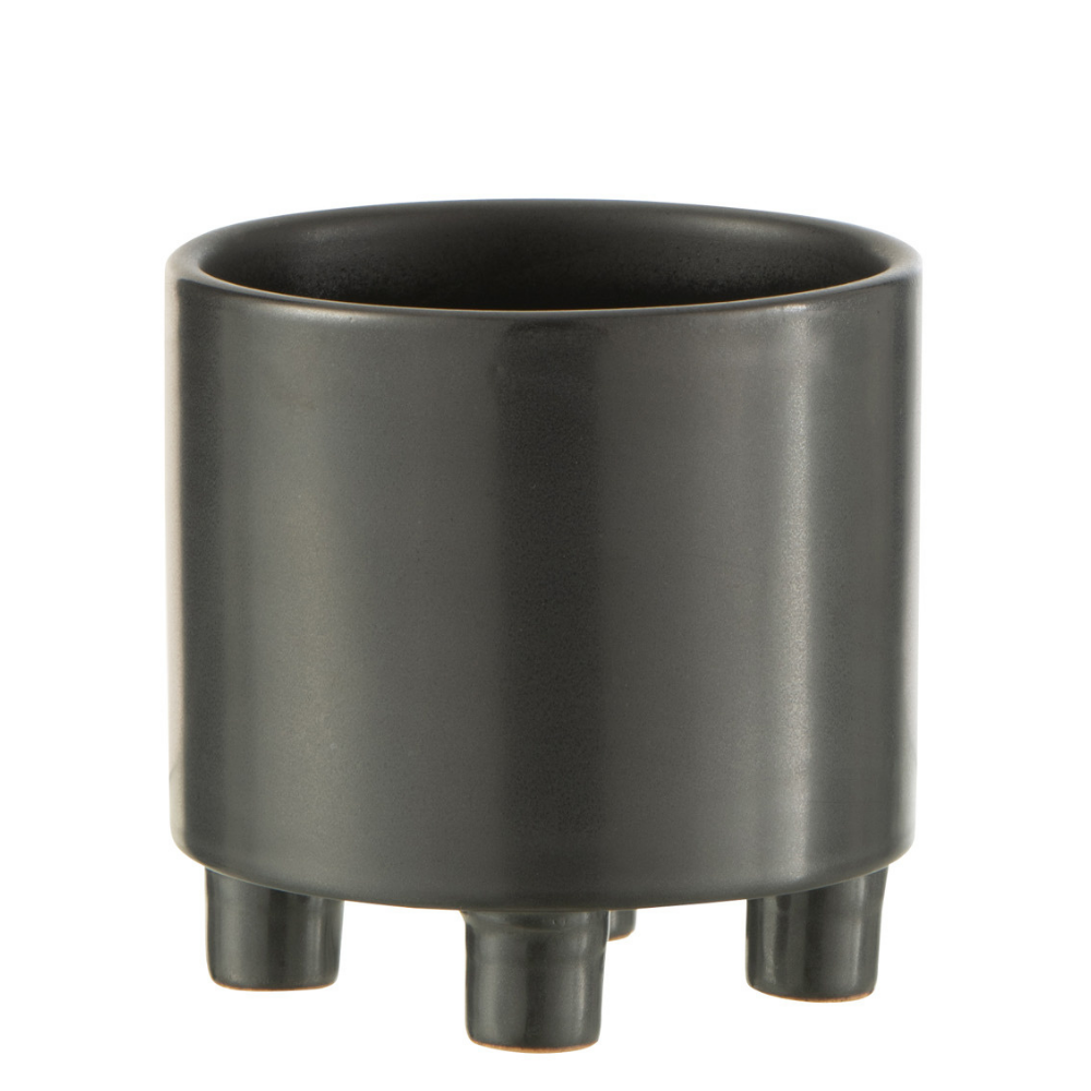 J-Line bloempot Smoke - keramiek - grijs/zwart - small - Ø 12.5 cm