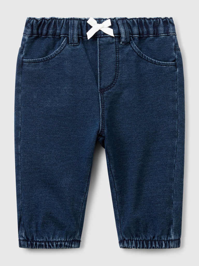 Denim look trousers with bow