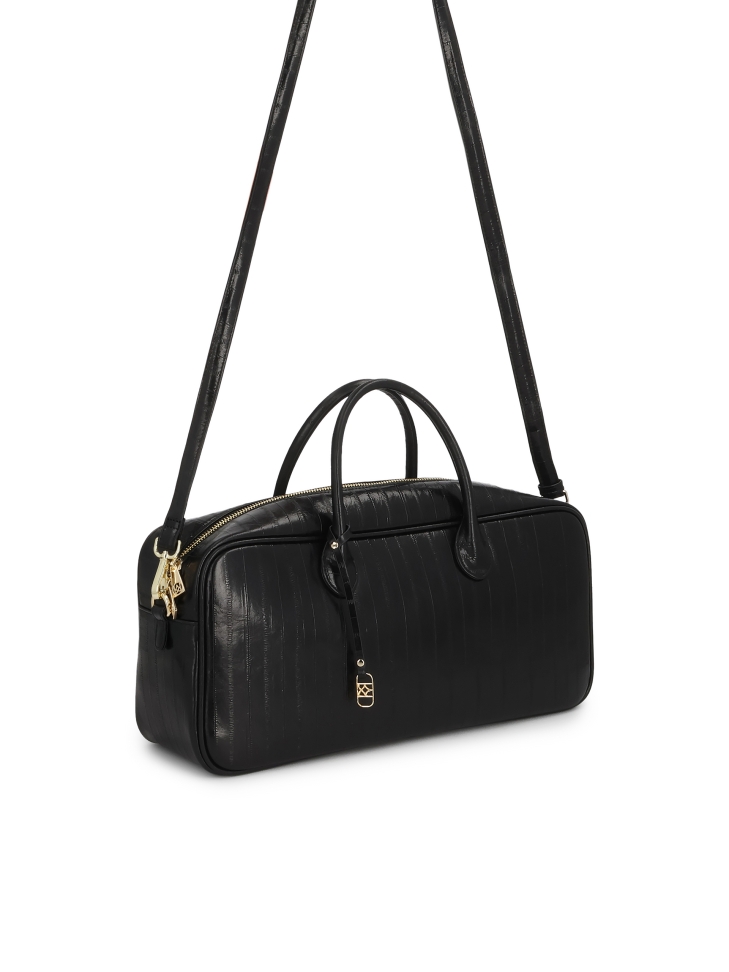 Black embossed leather handbag