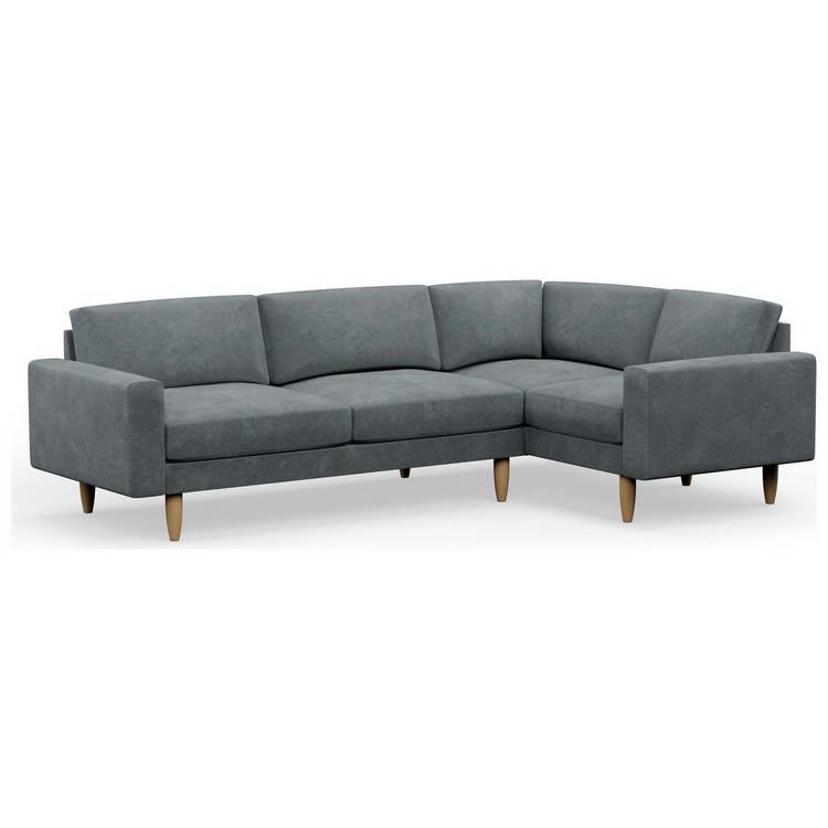 Hutch Slim Velvet Block Arm 5 Seater Corner Sofa- Slate Grey