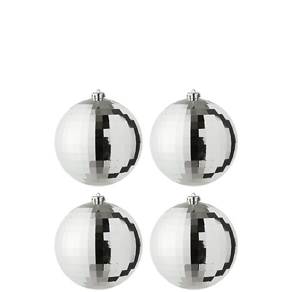 Boite de 4 boules de Noël en plastique argenté D.15 cm