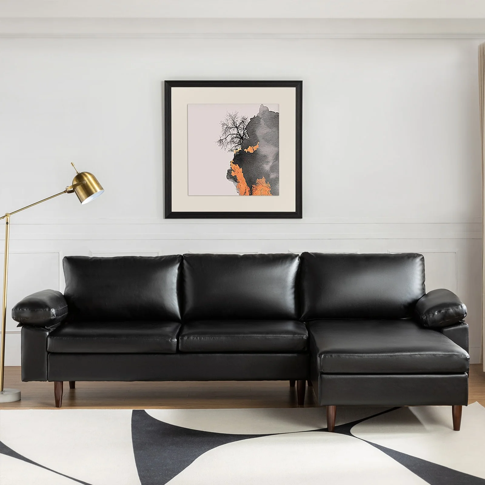 Carmen Vegan Leather Sectional Sofa With Pillow Arm and Chaise By HULALA HOME