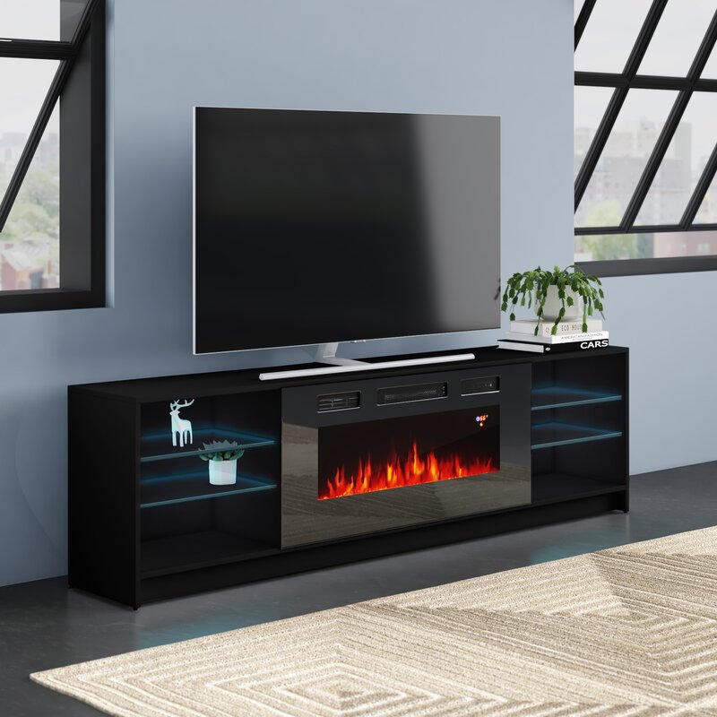 Chesler TV Stand for TVs up to 90 with Electric Fireplace Included