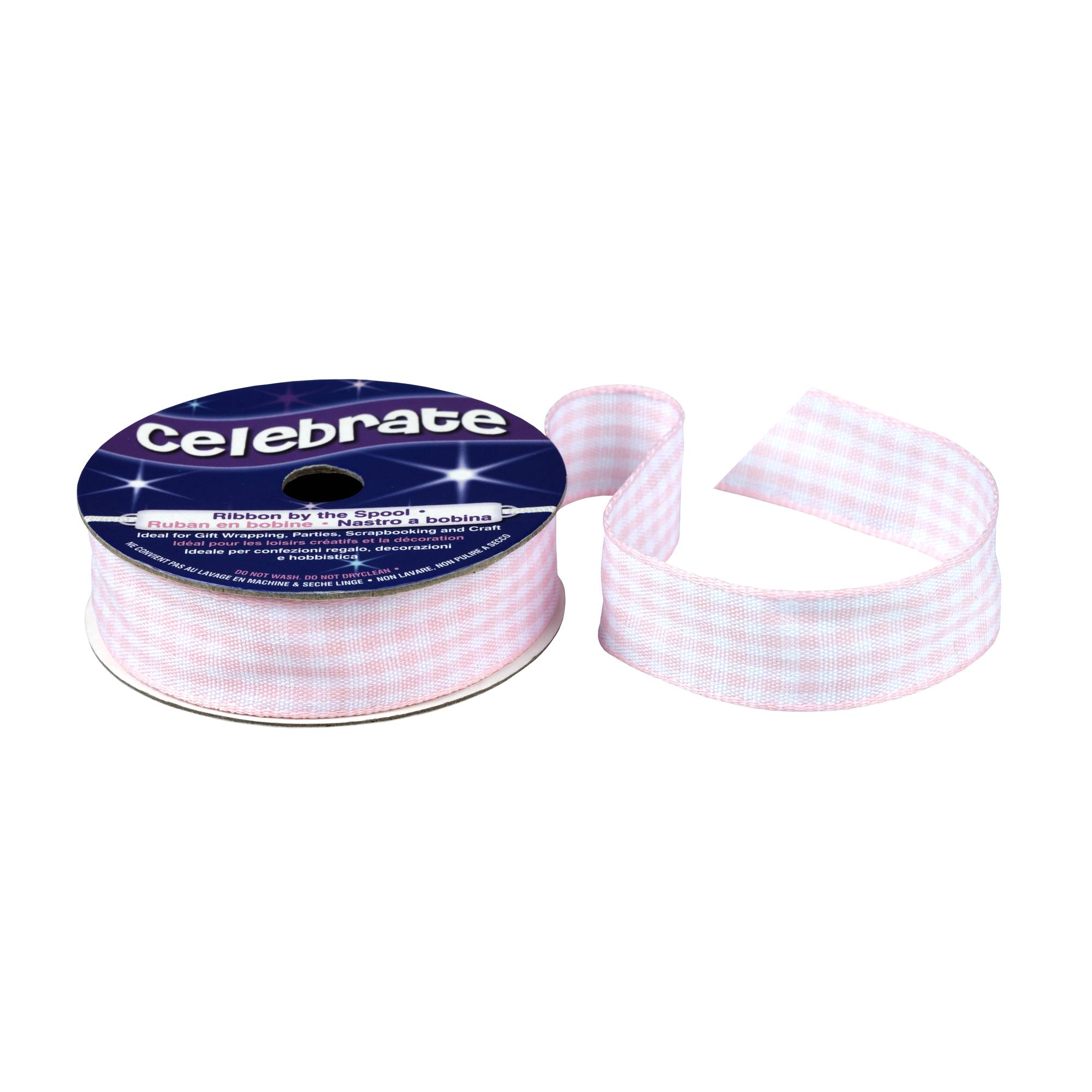 Light Pink Gingham Ribbon 15mm x 4m