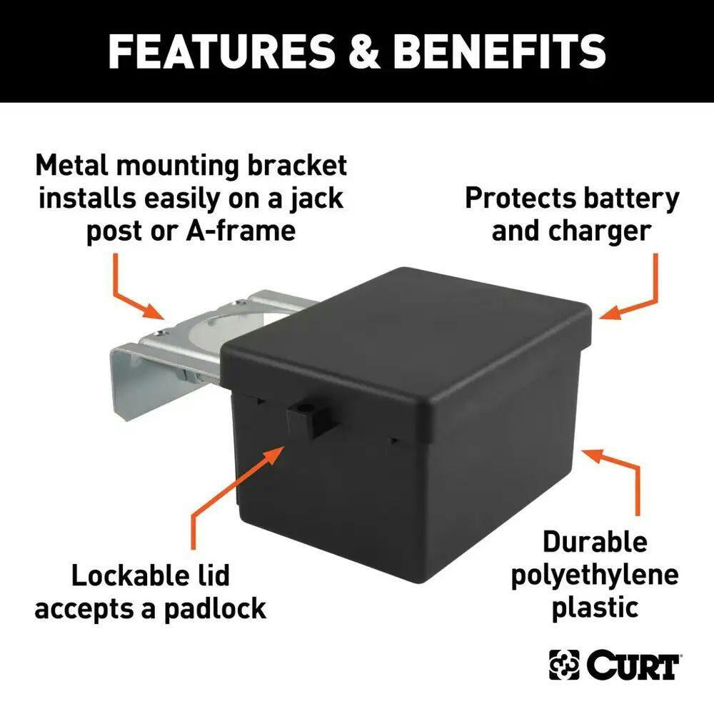 CURT Lockable Battery Case with Metal Bracket, 5-in x 3-1/4-in x 3-7/8-in