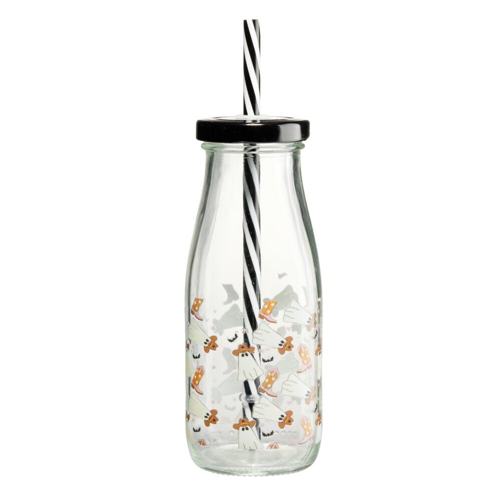 Gobelet paille Halloween 31cl verre motif phosphorescent (3 modèles)