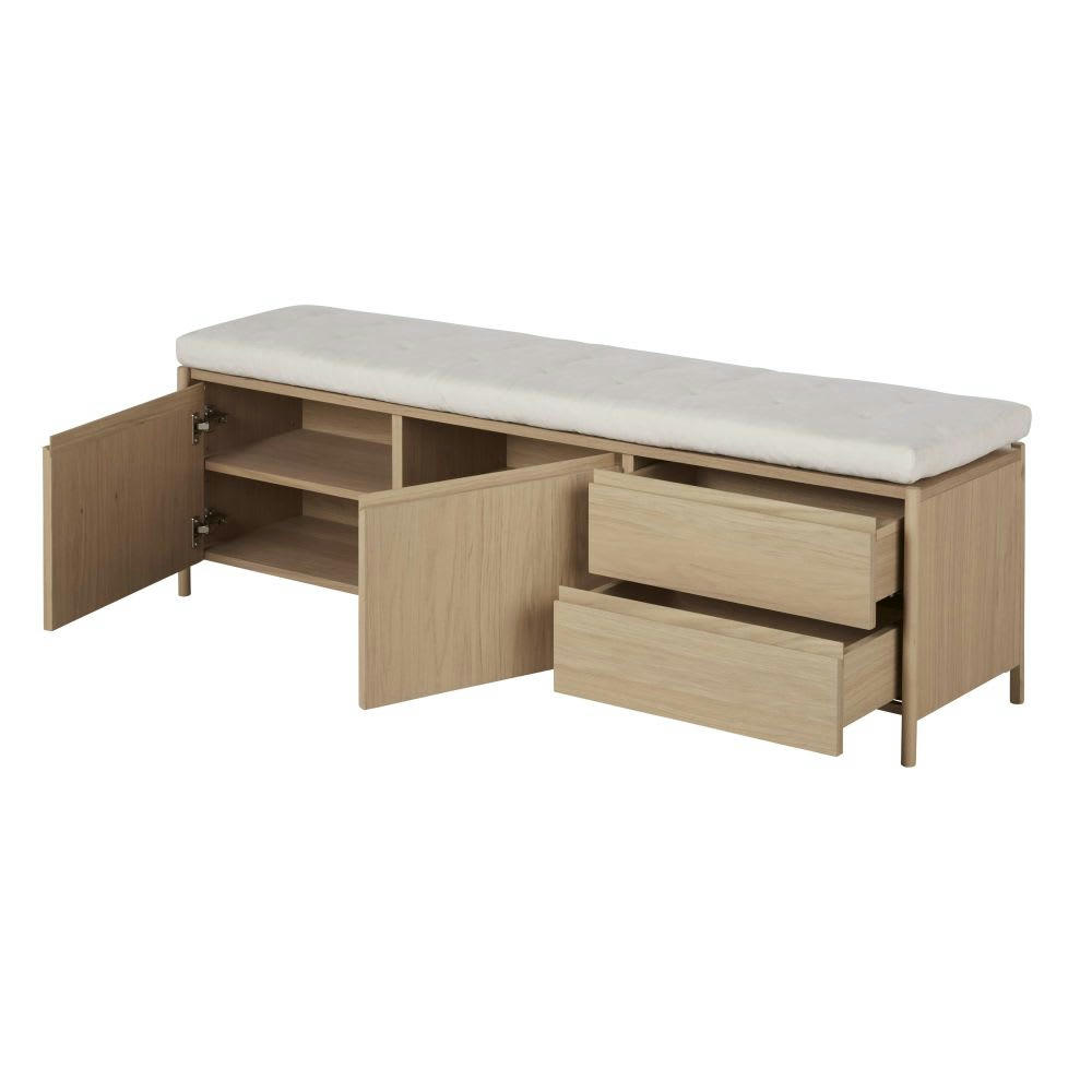 Idaho - Banc de rangement en bois beige 2 portes 2 tiroirs