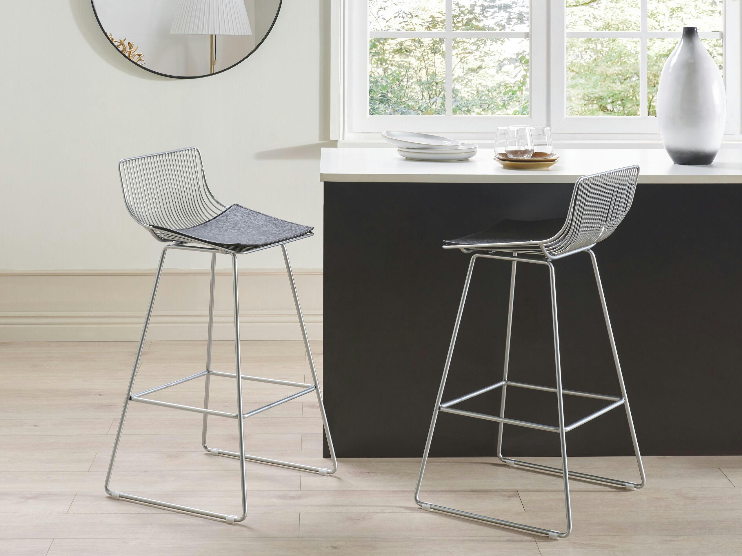 FREDONIA - Lot de 2 chaises de bar en acier argenté