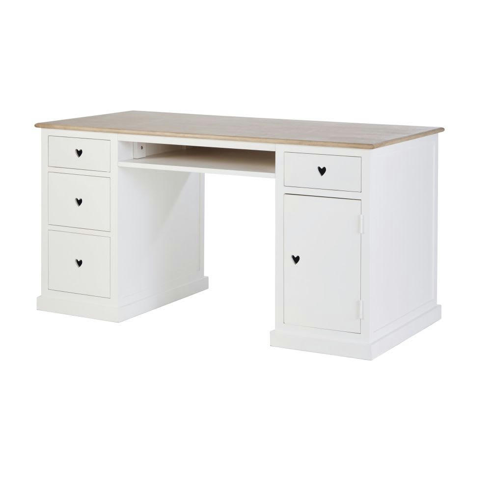 Mila - Bureau 4 tiroirs 1 porte blanc