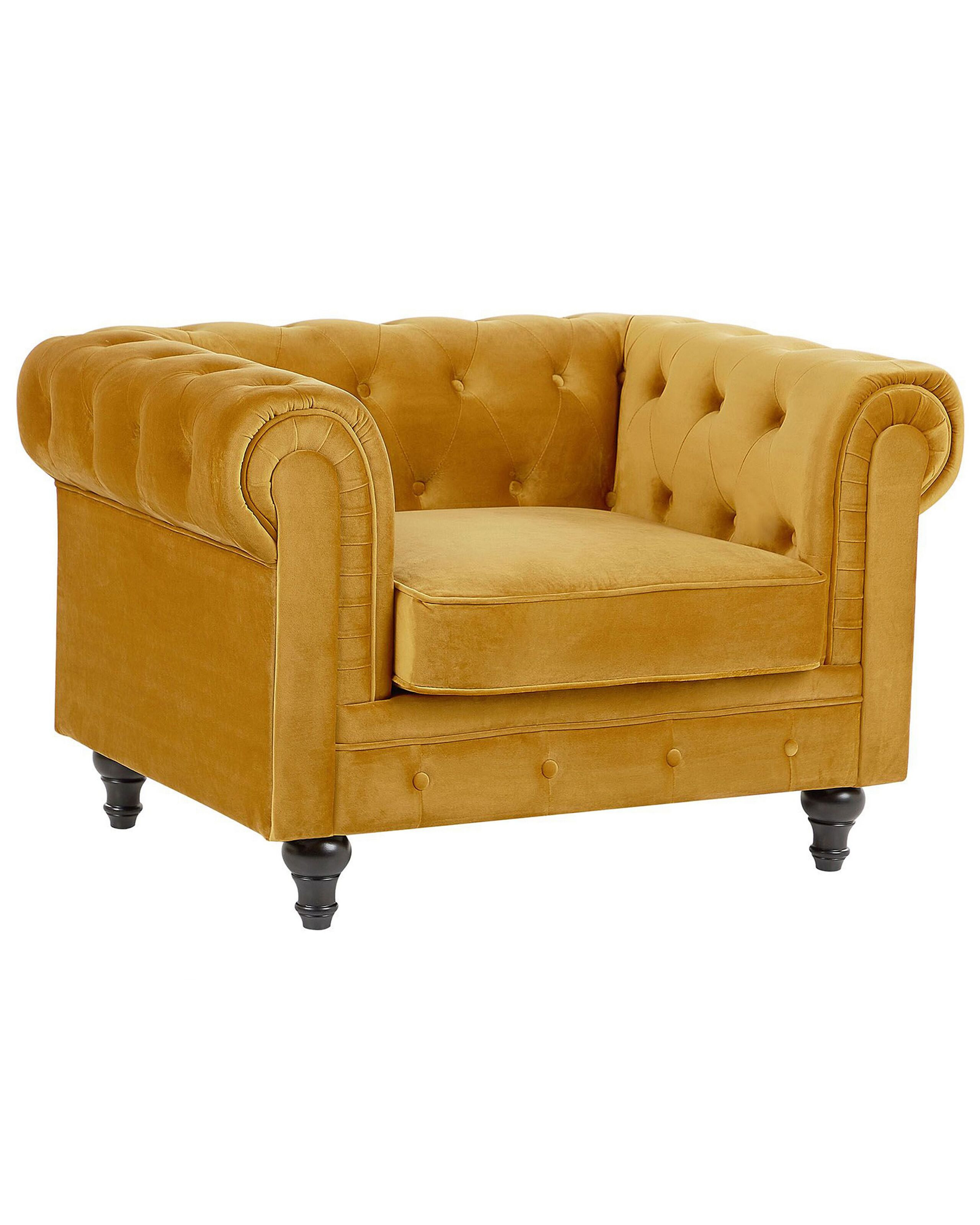 Fotel krzesło chesterfield welur żółty