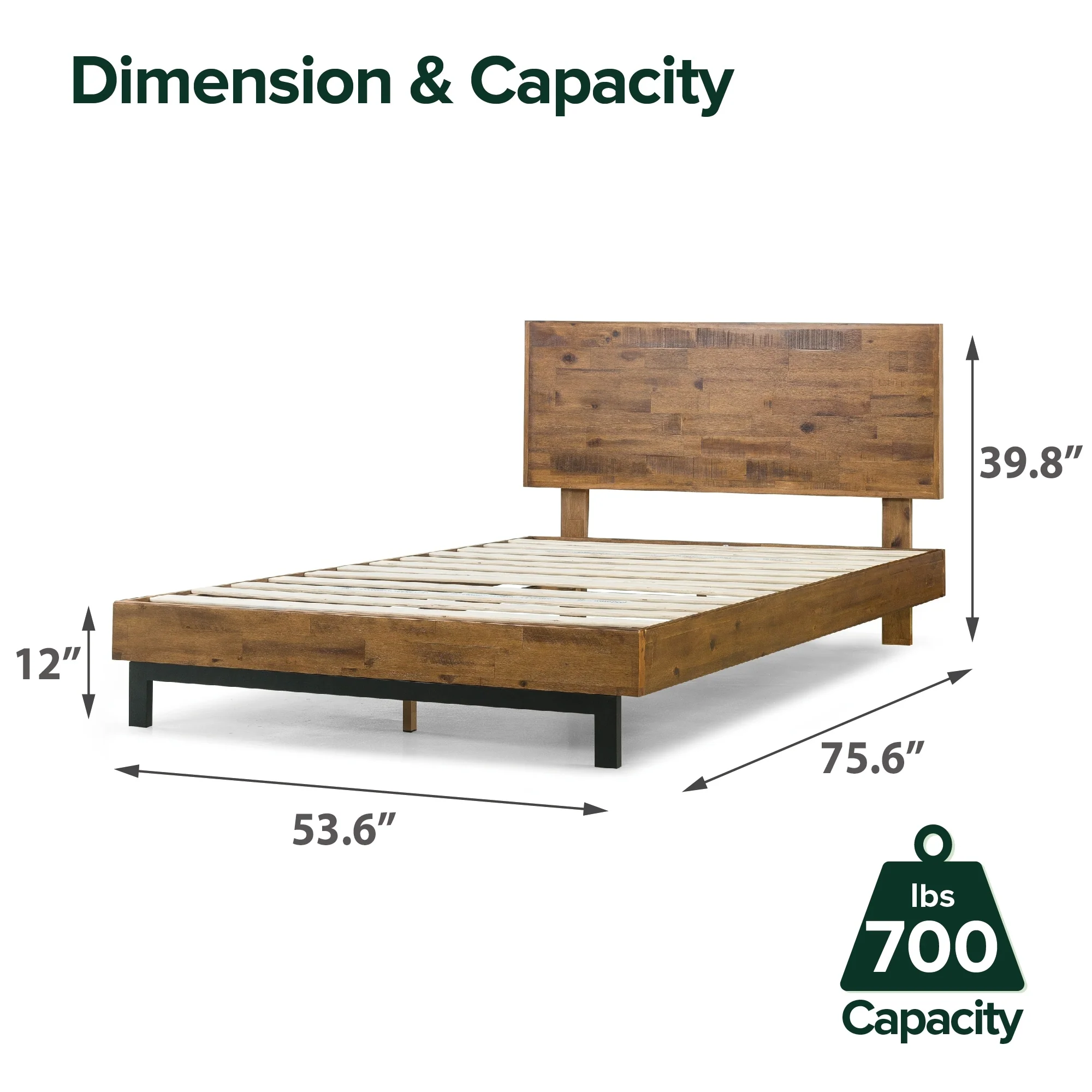 Priage by ZINUS Brown Wood Platform Bed Frame with Adjustable Headboard