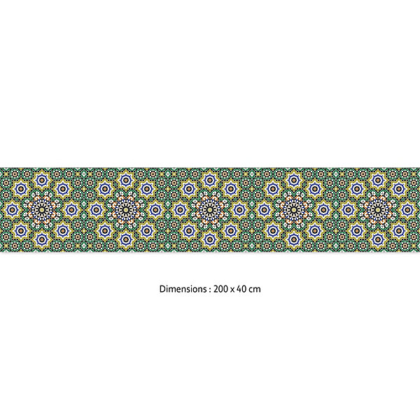 Crédence cuisine adhésive en vinyle modèle VILLA MARRAKECH vert, 200 x 40 cm, design raccordable