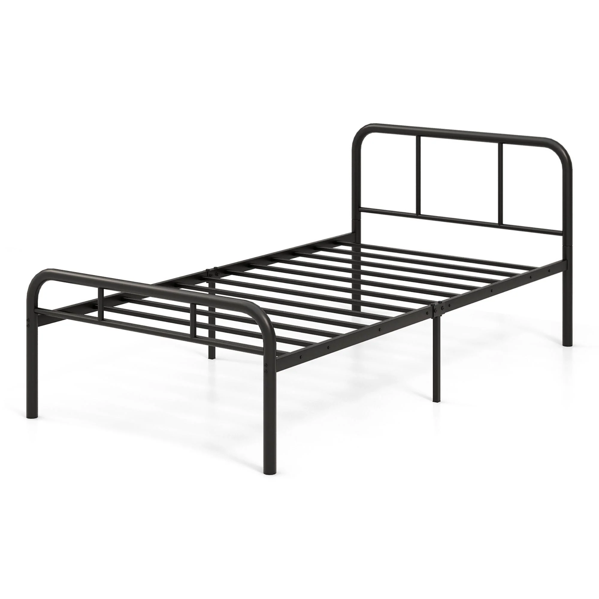Gymax Twin Bed Frame Metal Platform Bed Base w/ Headboard & Footboard