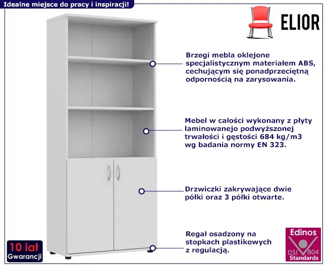 Biały regał biurowy z drzwiczkami - Maro