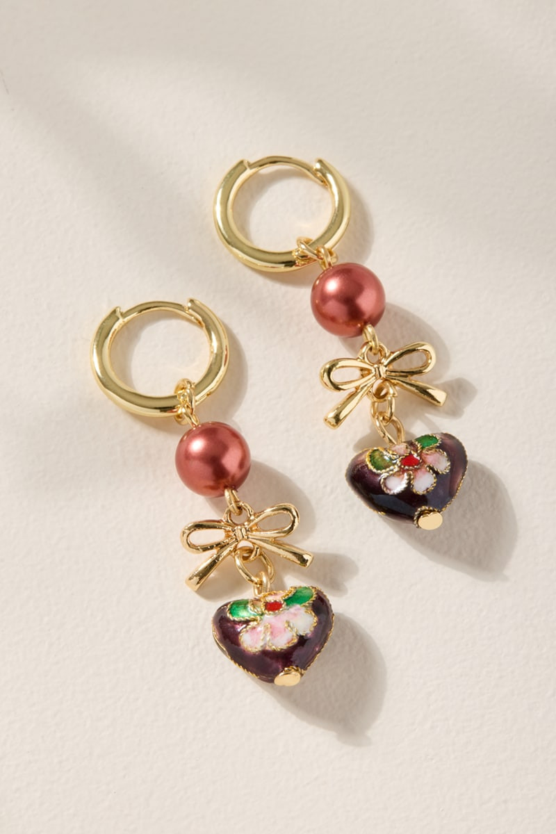 Stacey Floral Heart Drop Bow Earrings