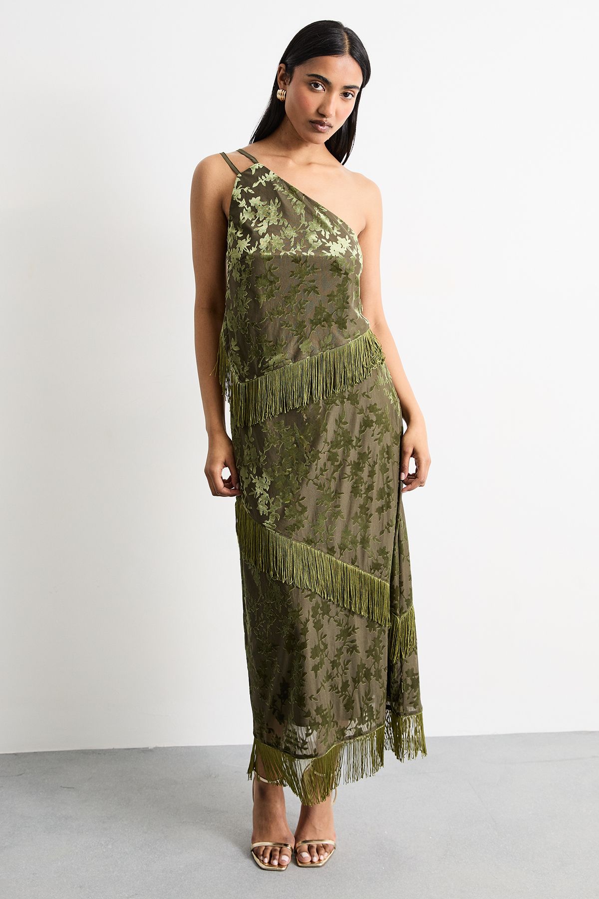 Warehouse Devore One Shoulder Fringe Cami Top