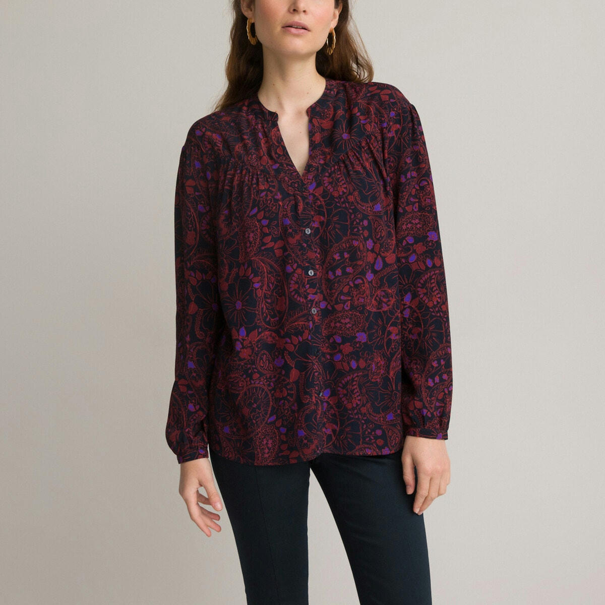 Blouse col rond imprimé cachemire, manches longues