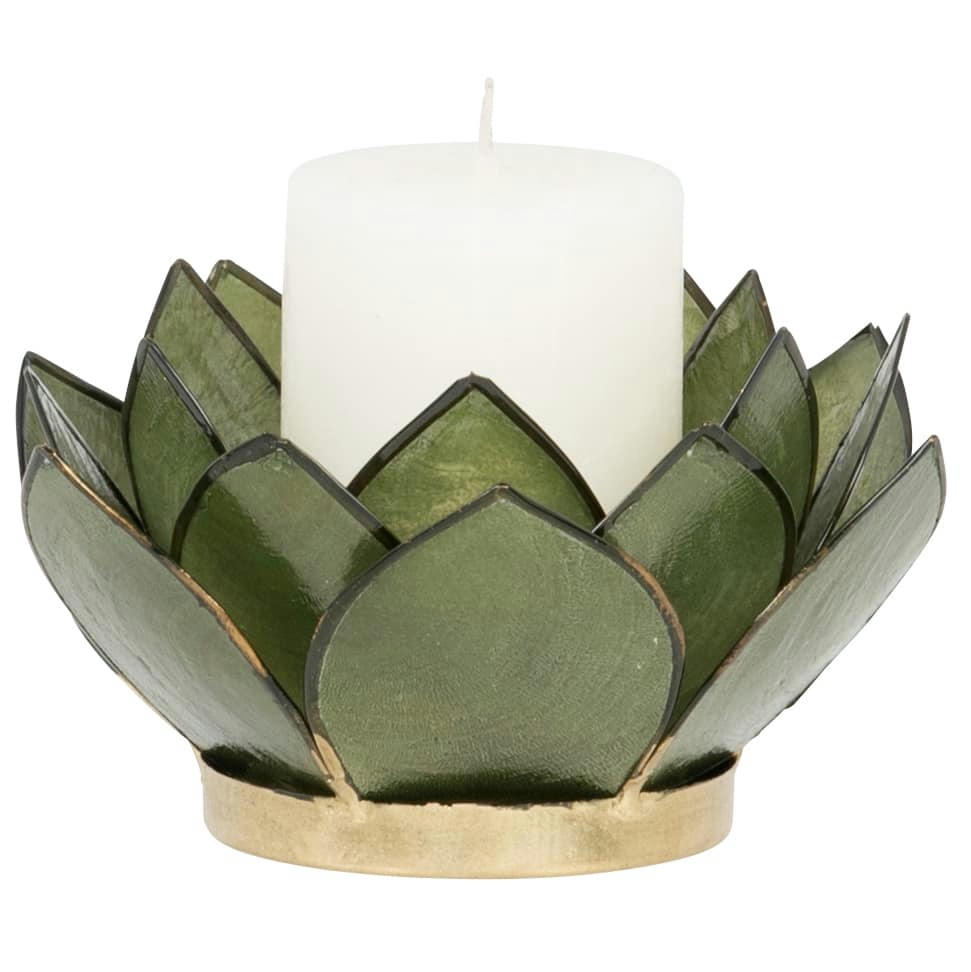 LOTUS - Photophore lotus en nacre et métal vert