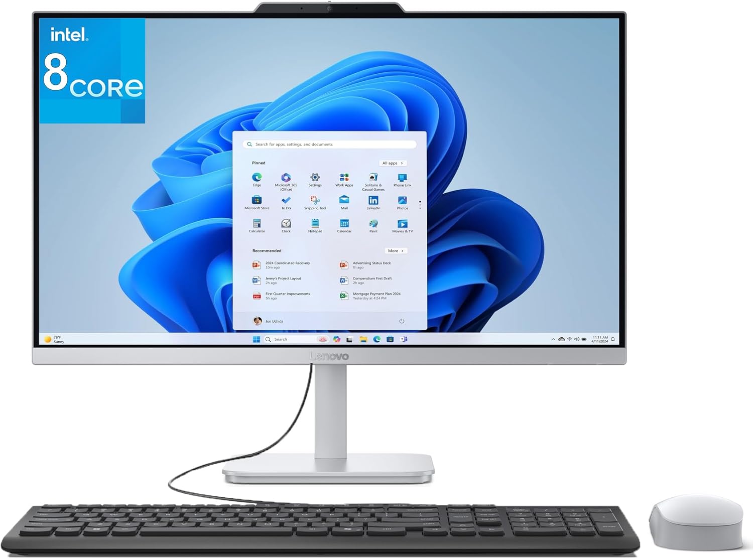 Lenovo 24 IdeaCentre All-in-One 1080P Desktop Computer  Intel 8-Core i3-N305 Processor  16GB DDR4 RAM  1TB PCIe SSD  23.8 AIO for Home  Lifetime Office 365 for Web  WiFi 6  Bluetooth  Win 11  White