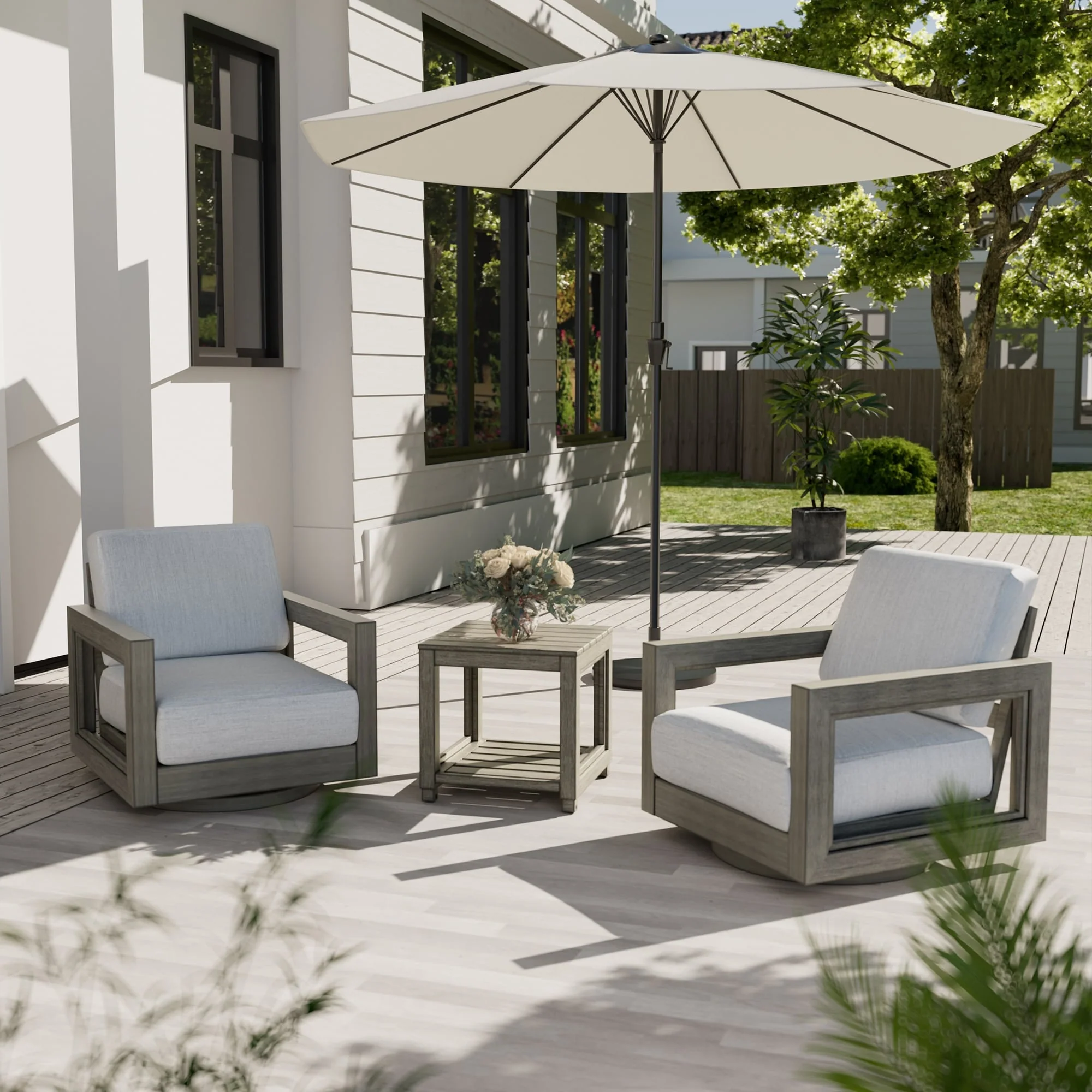 3-Piece Aluminum Patio Conversation Set with Swivel Chairs, Hand-painted Frame and Cushions