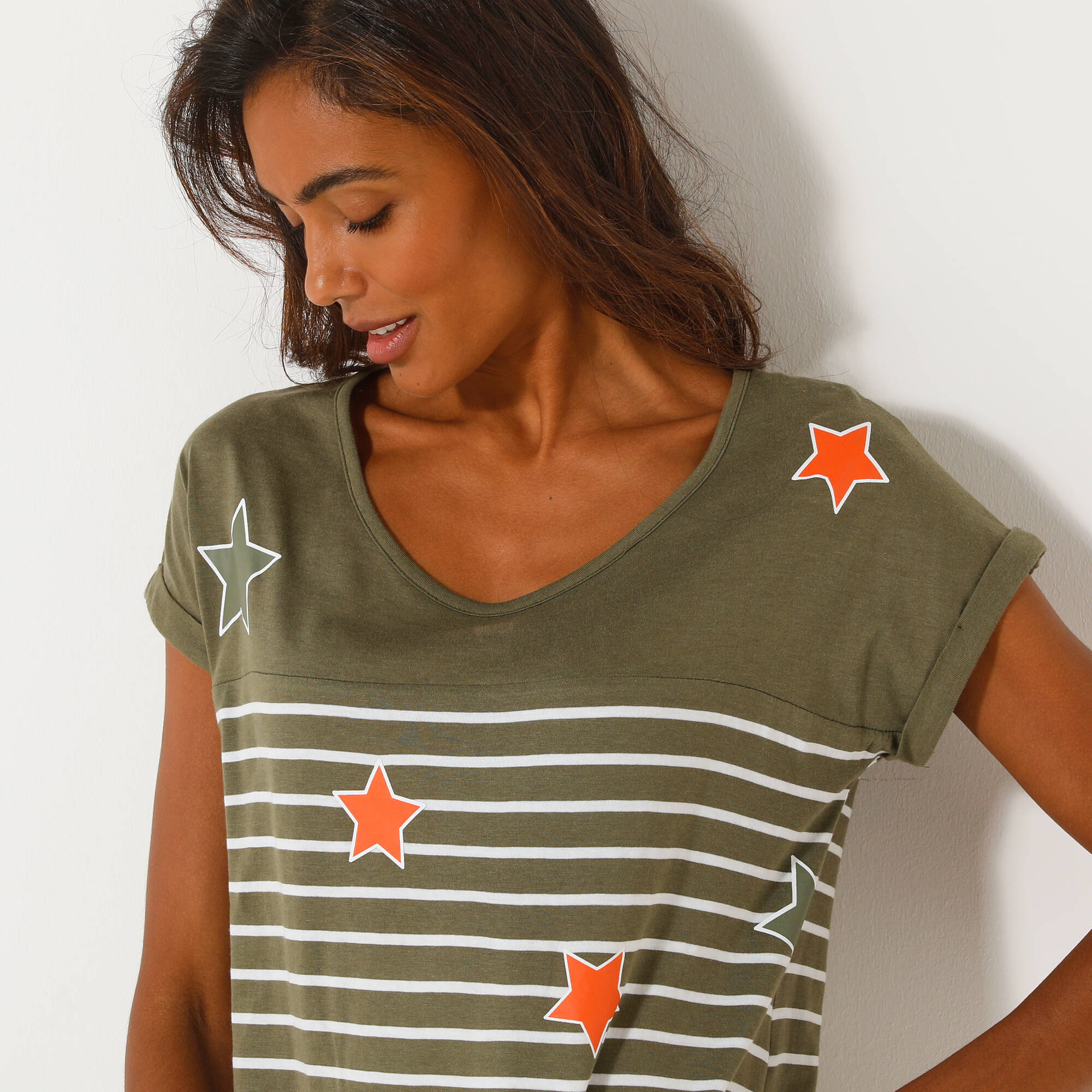 Chemise de nuit rayée et étoiles, fils teints