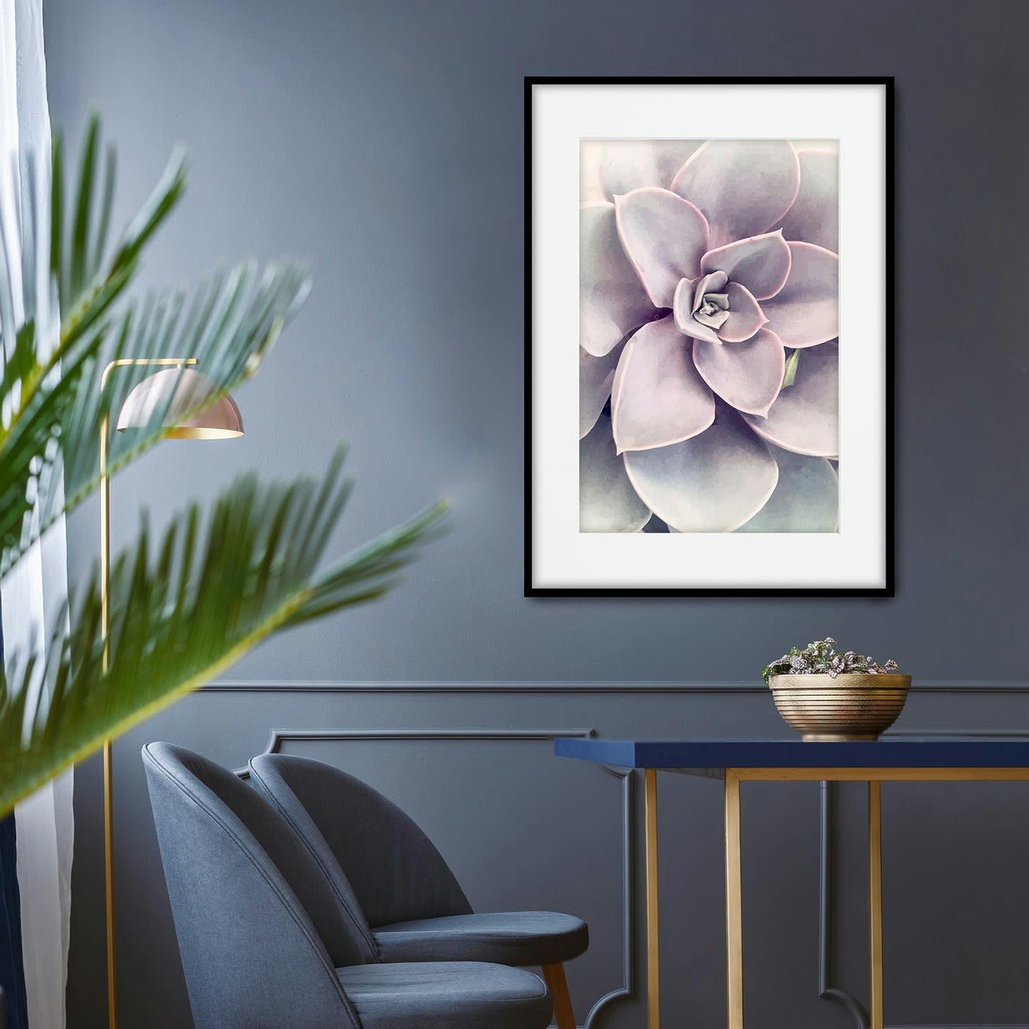 FLORES - Affiche avec cadre noir - Echeveria - 30x40