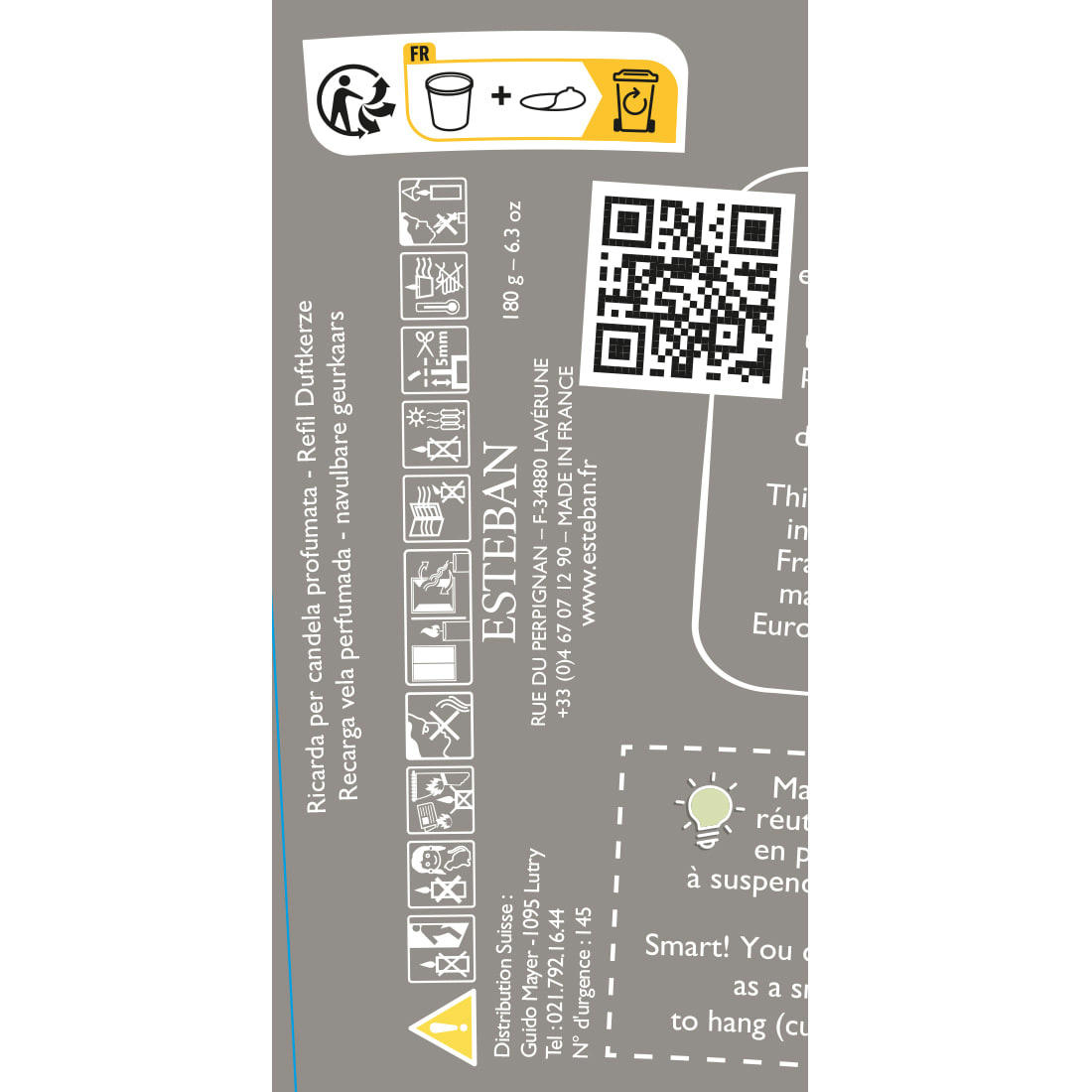 LIN & PETITGRAIN - Recharge pour bougie parfumée 180g