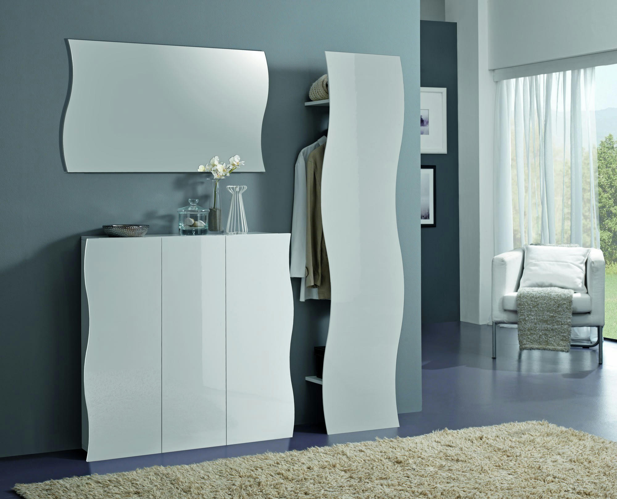 ALESSANDRO - Porte-manteau effet bois blanc brillant 40x27h186 cm