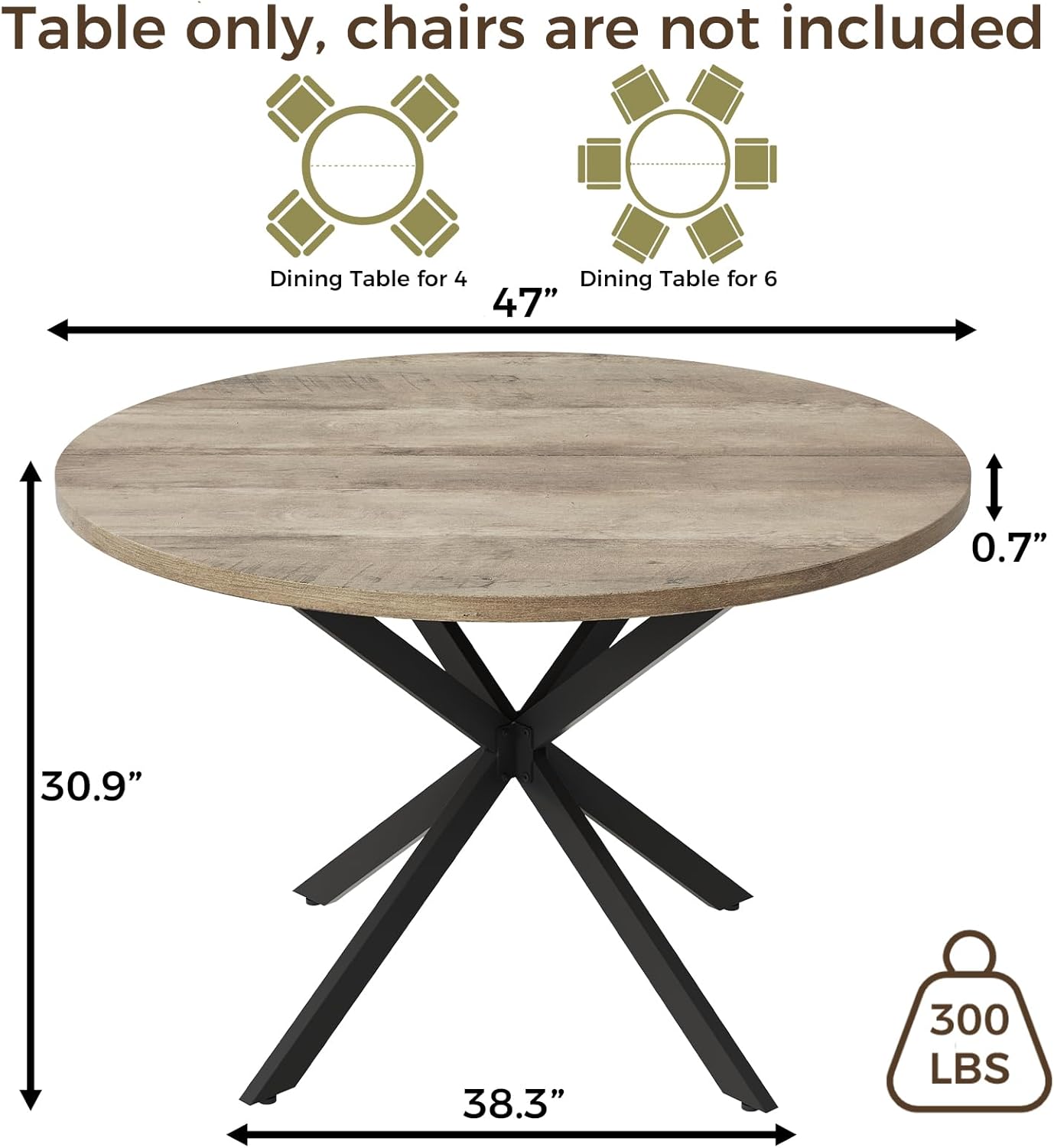 Vantic 47 Round Dining Table for 4-6 People, Farmhouse Wood Kitchen Table for Small Space, Circle Dining Table with Metal Base for Kitchen & Living Room, Ivory