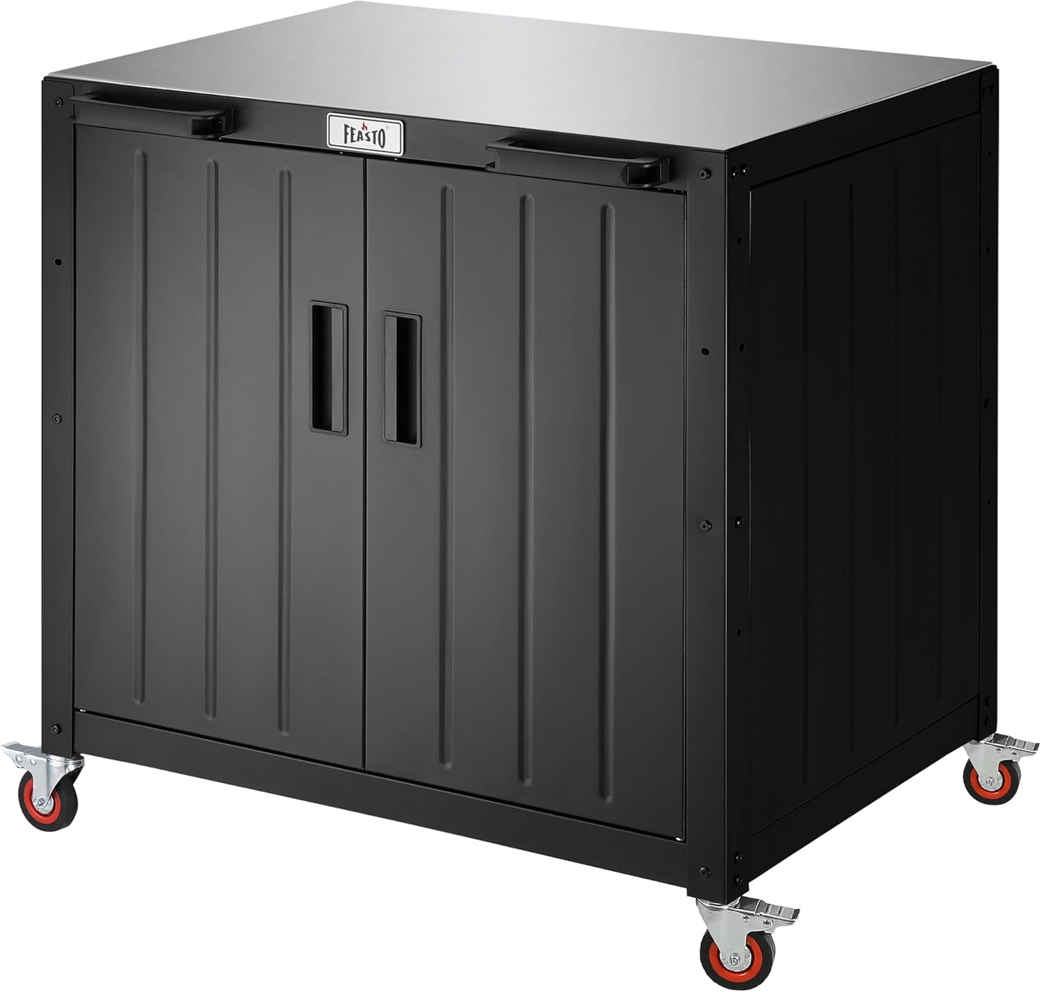 Outdoor Grill Cart with Storage Cabinet and Stainless Steel Top  35-Inch Outdoor Grill Station with Door  Modular Kitchen Island for Food Prep and BBQ  Black & Silver