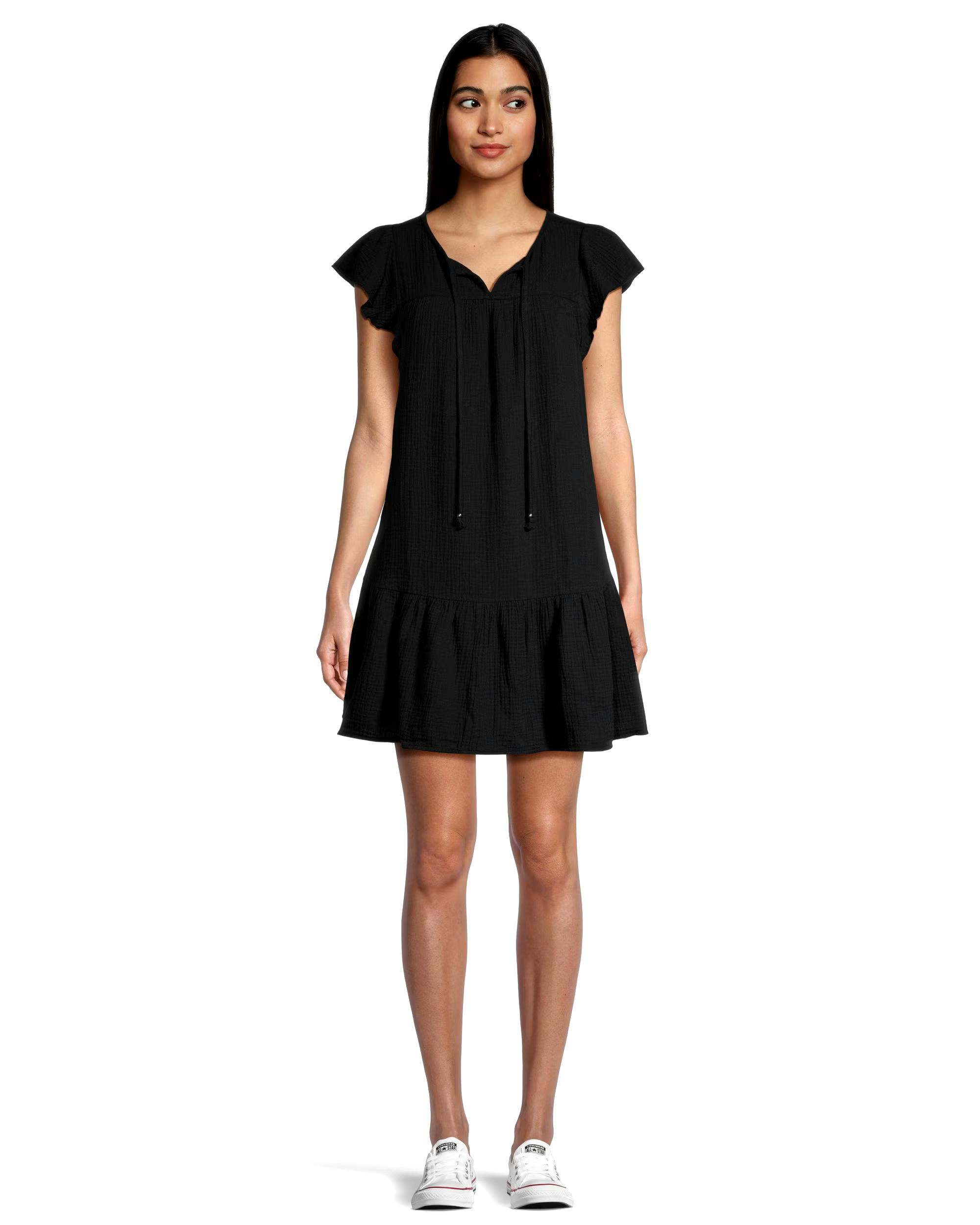 Denver Hayes Women's Relaxed Fit Double Gauze Flutter Sleeve Dress