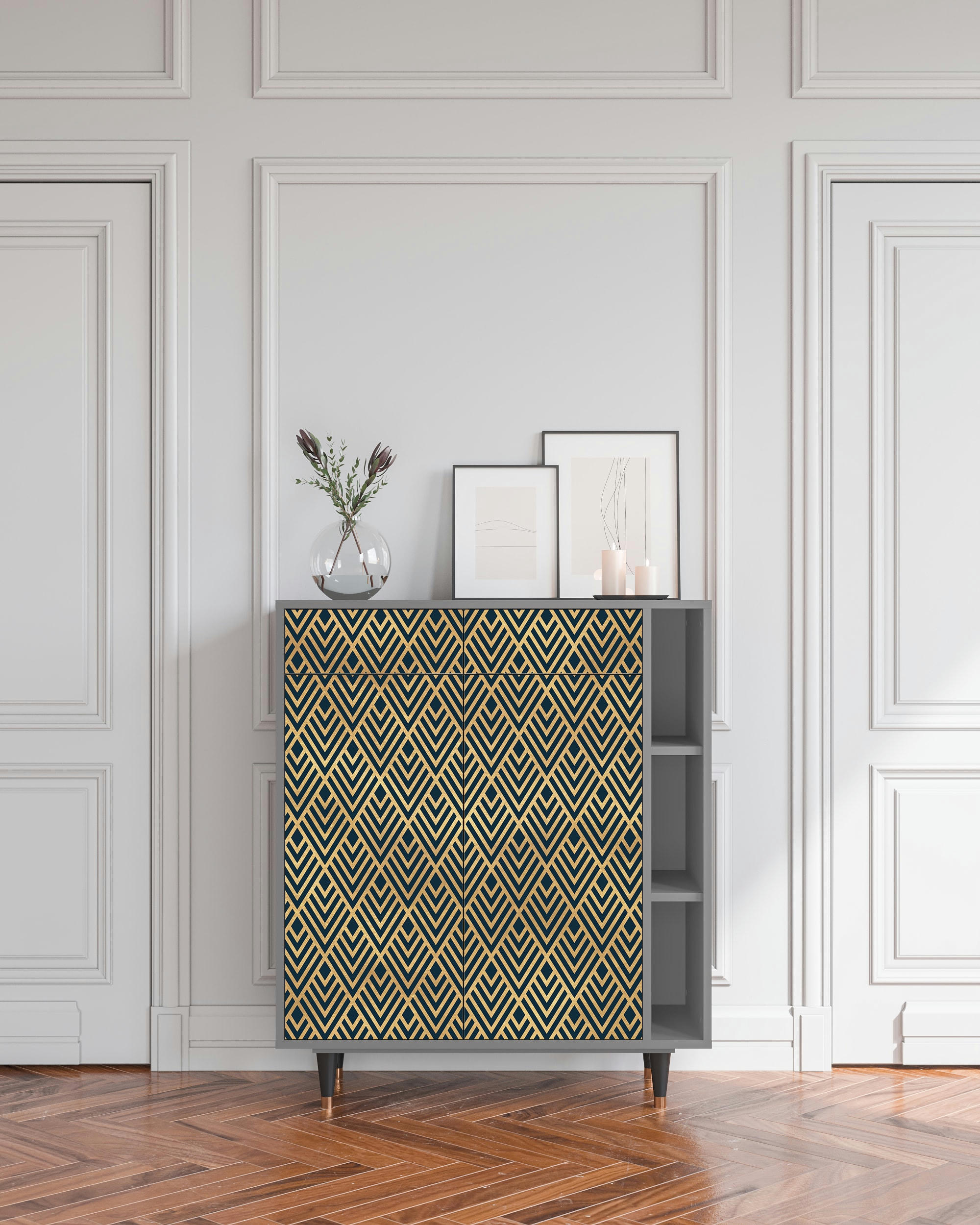 EGYPT TRIANGLES - Buffet  bleu 2 tiroirs et 2 portes L 94 cm