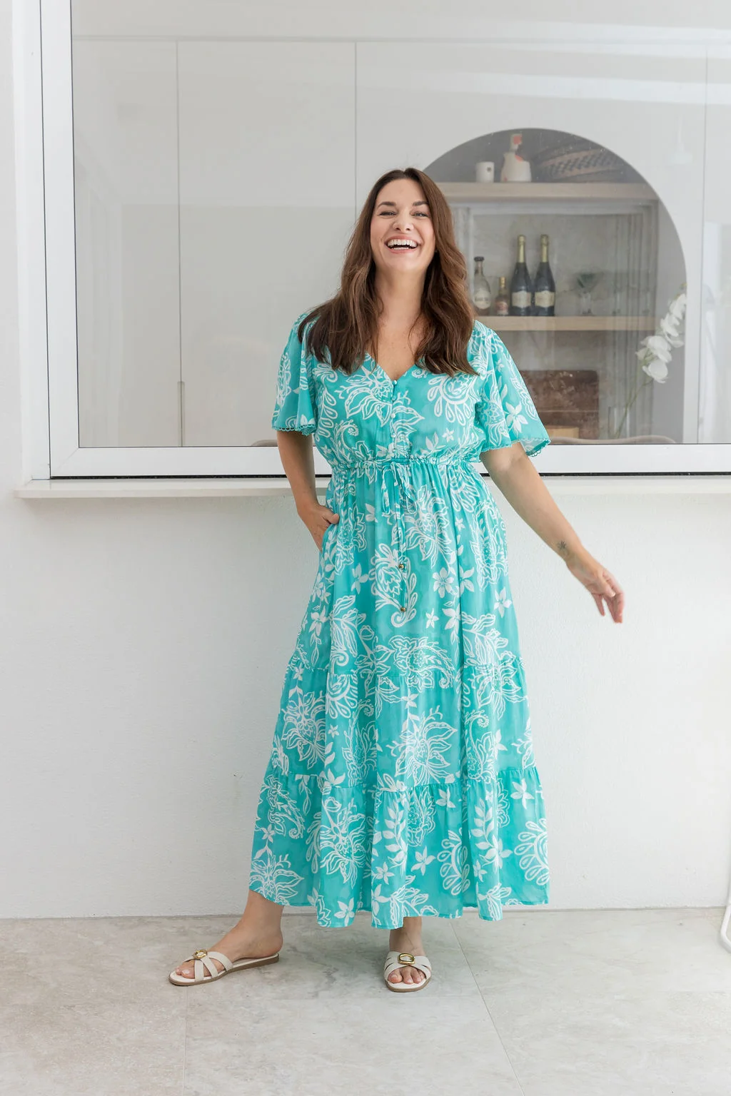 Charlize Maxi Dress in Turquoise Paisley