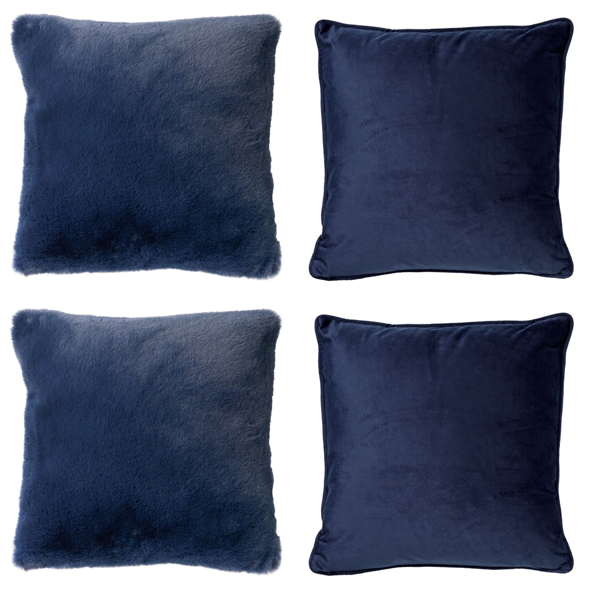 KUSSENSET - 4-delig Soft Textures - 45x45 cm - inclusief binnenkussens - blauw