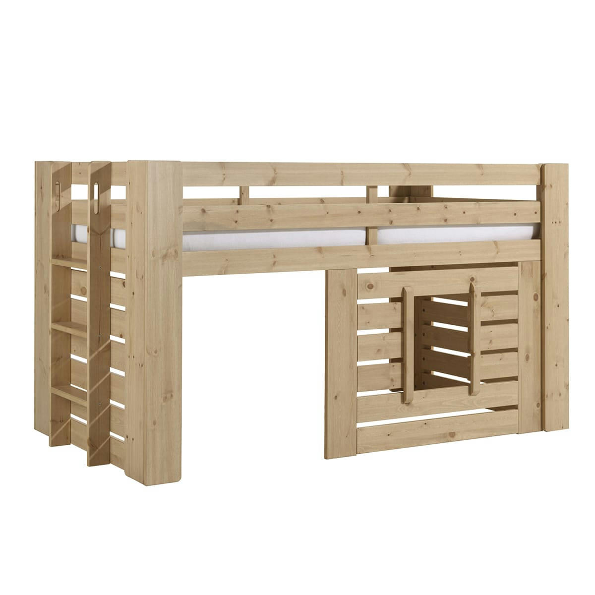 LIT - Lit cabane 90x200 sommier inclus naturel