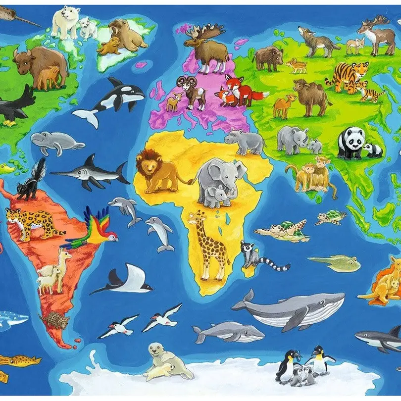 Puzzle 30-teilig Weltkarte mit Tieren
