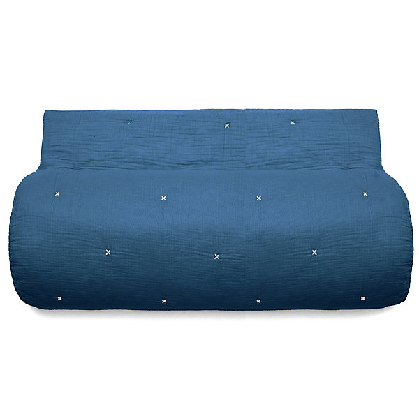 Chemin de lit capitonné en mousseline de coton 80x200 cm ANDROS bleu marine