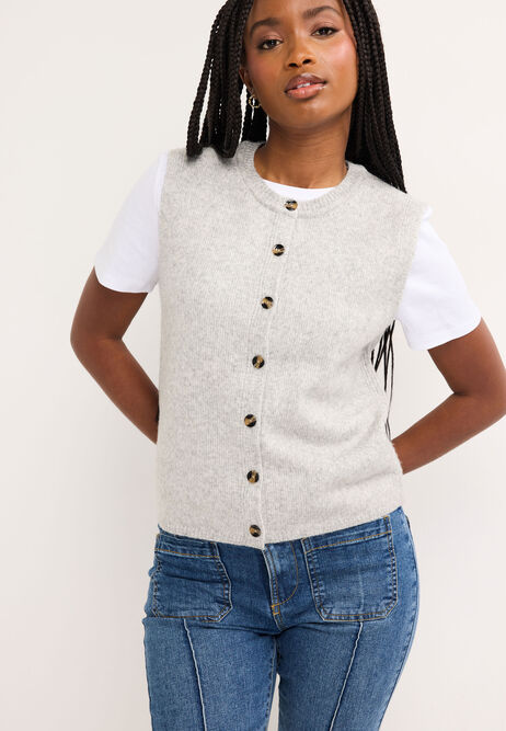 Womens Grey Knit Waistcoat Cardigan