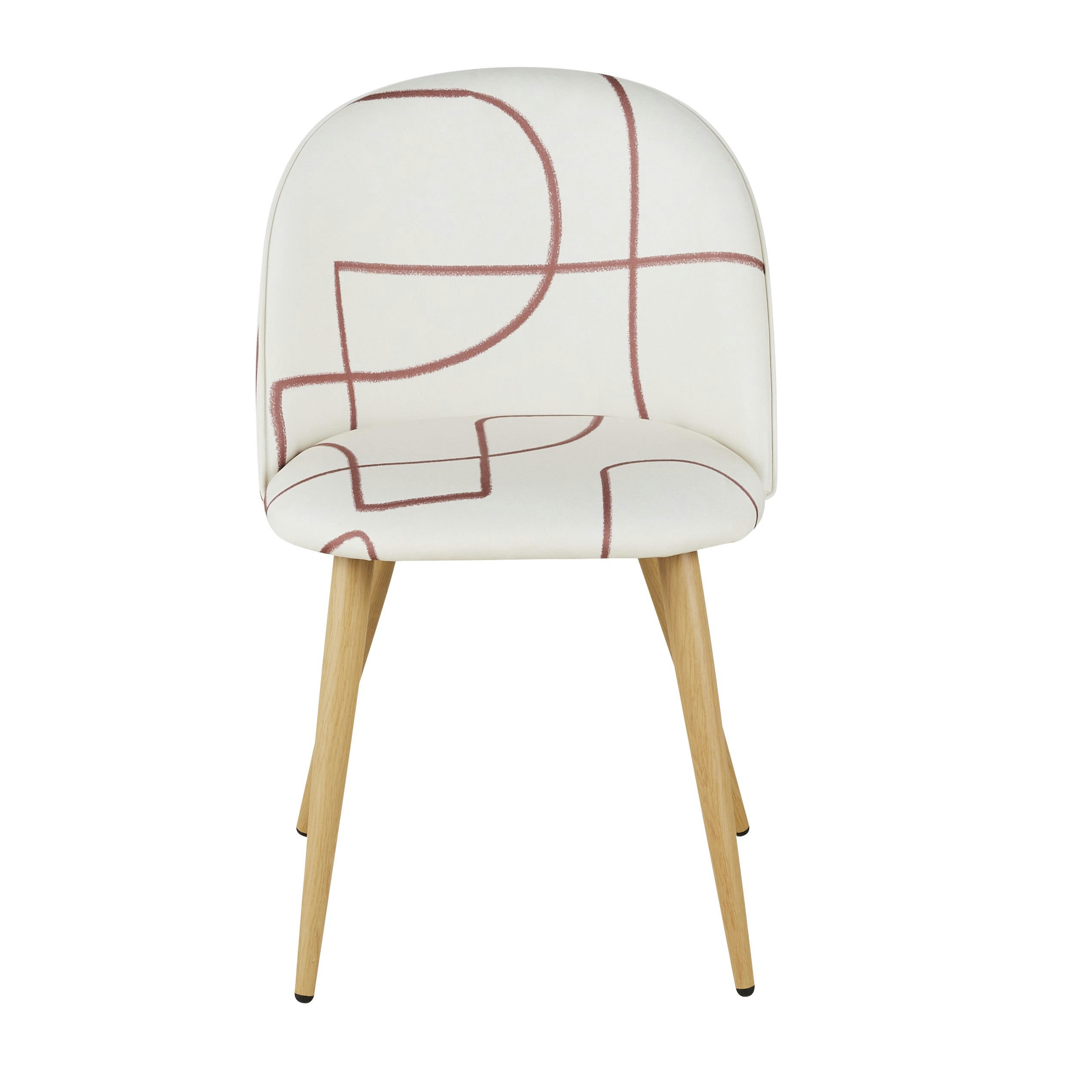 Mauricette - Chaise vintage en tissu recyclé beige et motifs géométriques marron