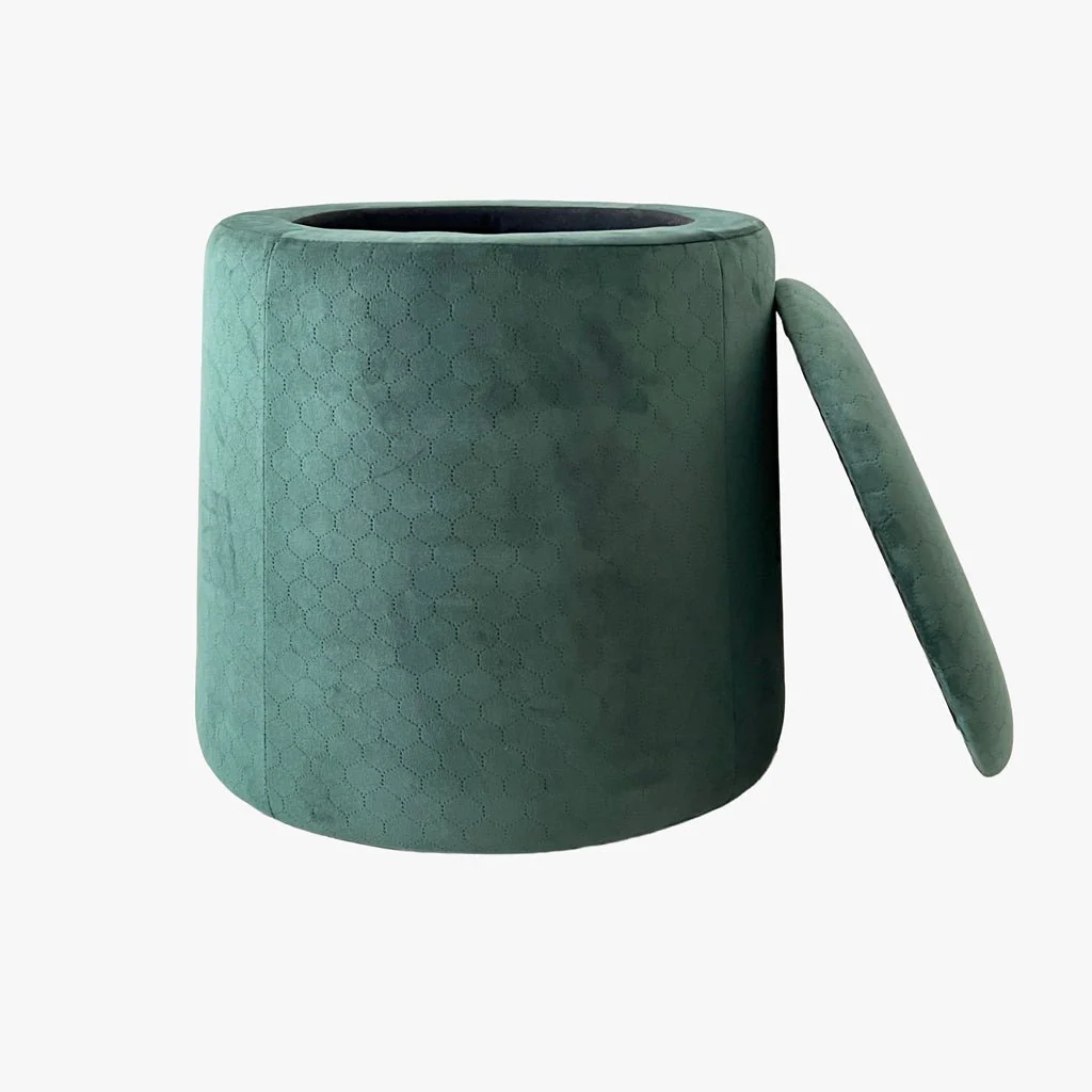 Pouf Verde Esmeralda de Veludo com padrão e arrumação LUCENA