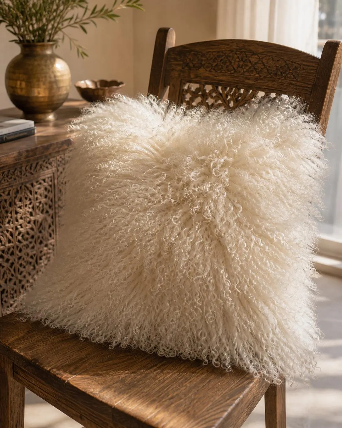 Real Genuine Mongolian Lamb Fur Pillows, Scandinavian Tibet Soft Fluffy Pillow Cushion Pillow