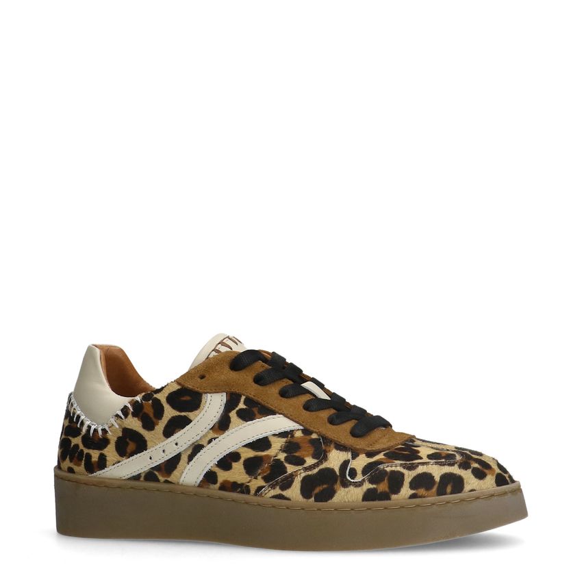 Manfield Beige leopard sneakers met ponytail