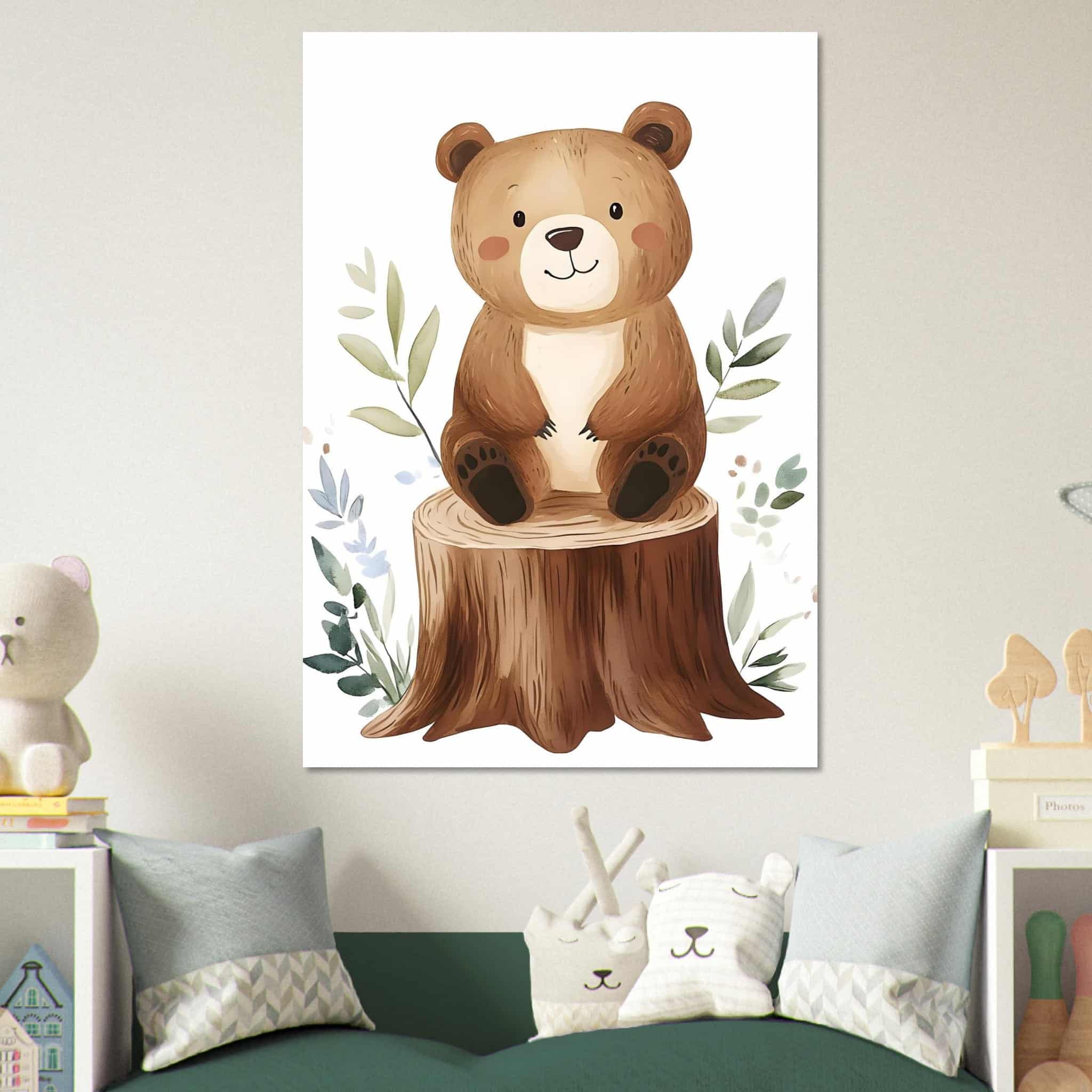 Artfulprints Poster Beertje in het bos  - 70x100 cm - Bruin