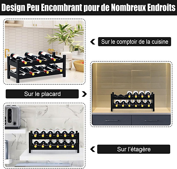 Casier à Vin avec 12 Bouteilles étagère à Vin en Bambou Armoire de Rangement pour à Vin 12 Bouteilles avec 2 Niveaux Marron