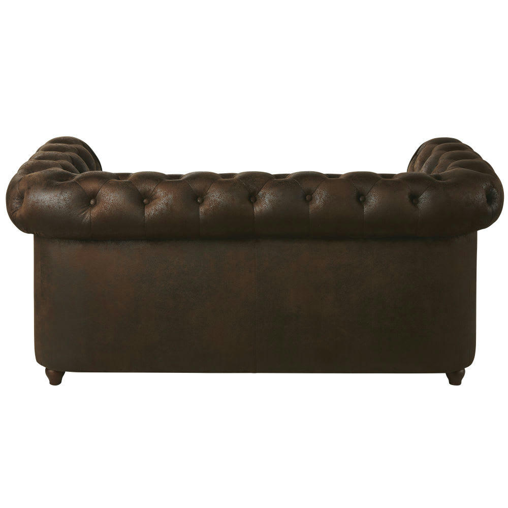 Chesterfield - Canapé capitonné 2 places en suédine marron