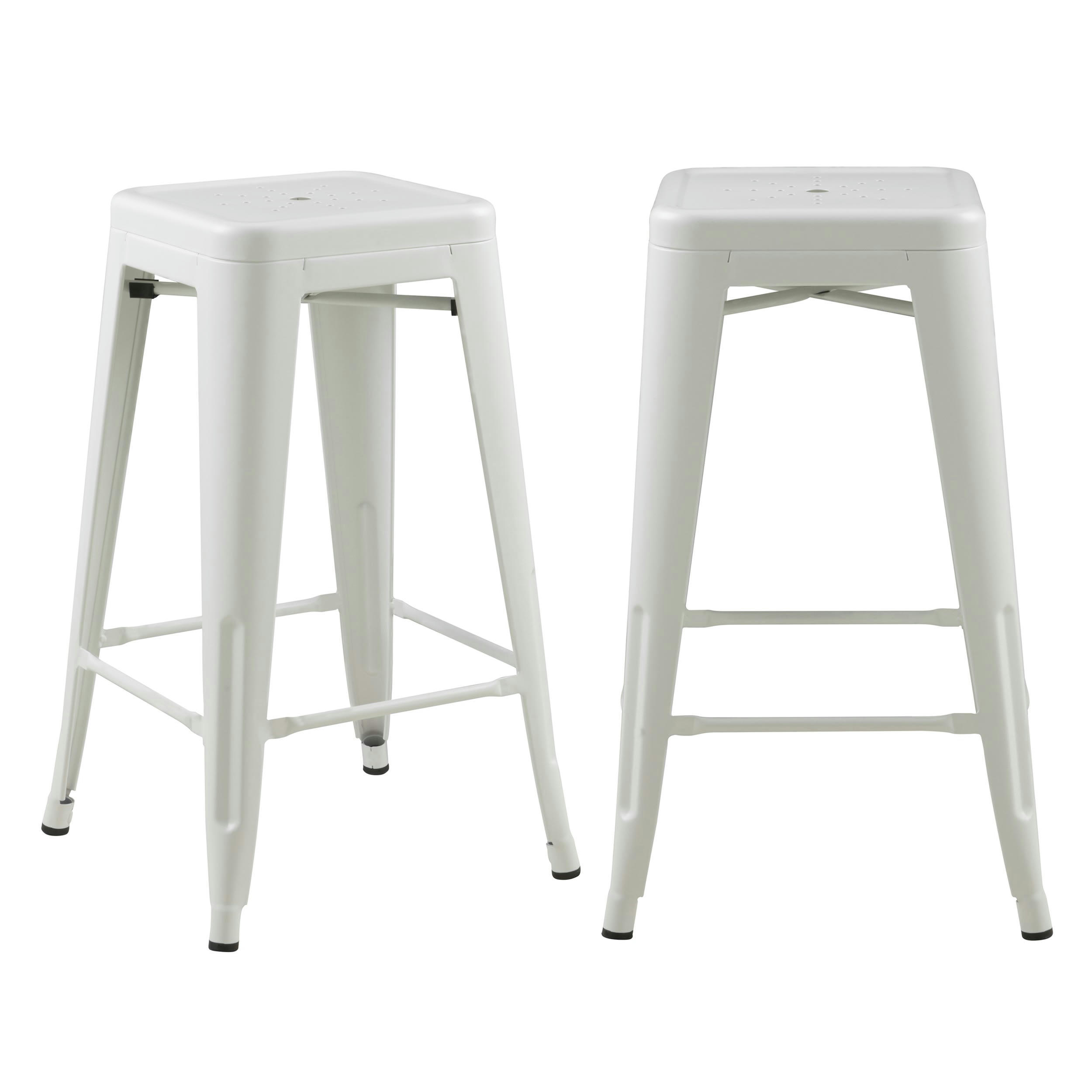 INDUS - Tabouret de bar mi-hauteur 66 cm en métal blanc mat (x2)